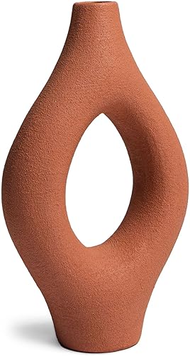 Emile Abstract - Jarrón decorativo orgánico moderno, grande, terracota