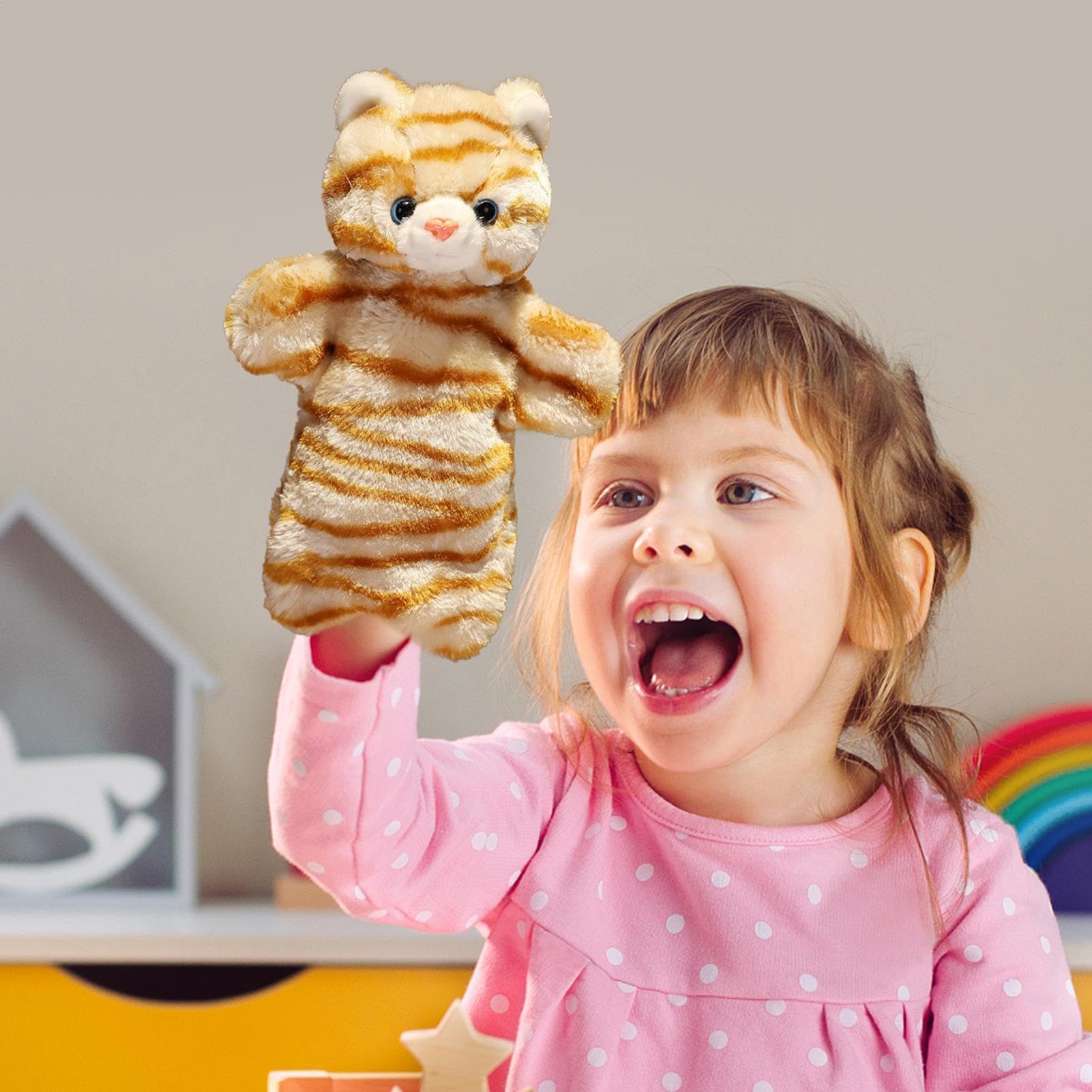 Marionnette à Main Chat En Peluche, Douce, éducative, Pour Raconter Des Histoires Et Jeux De Rôle, Dès 3 Ans