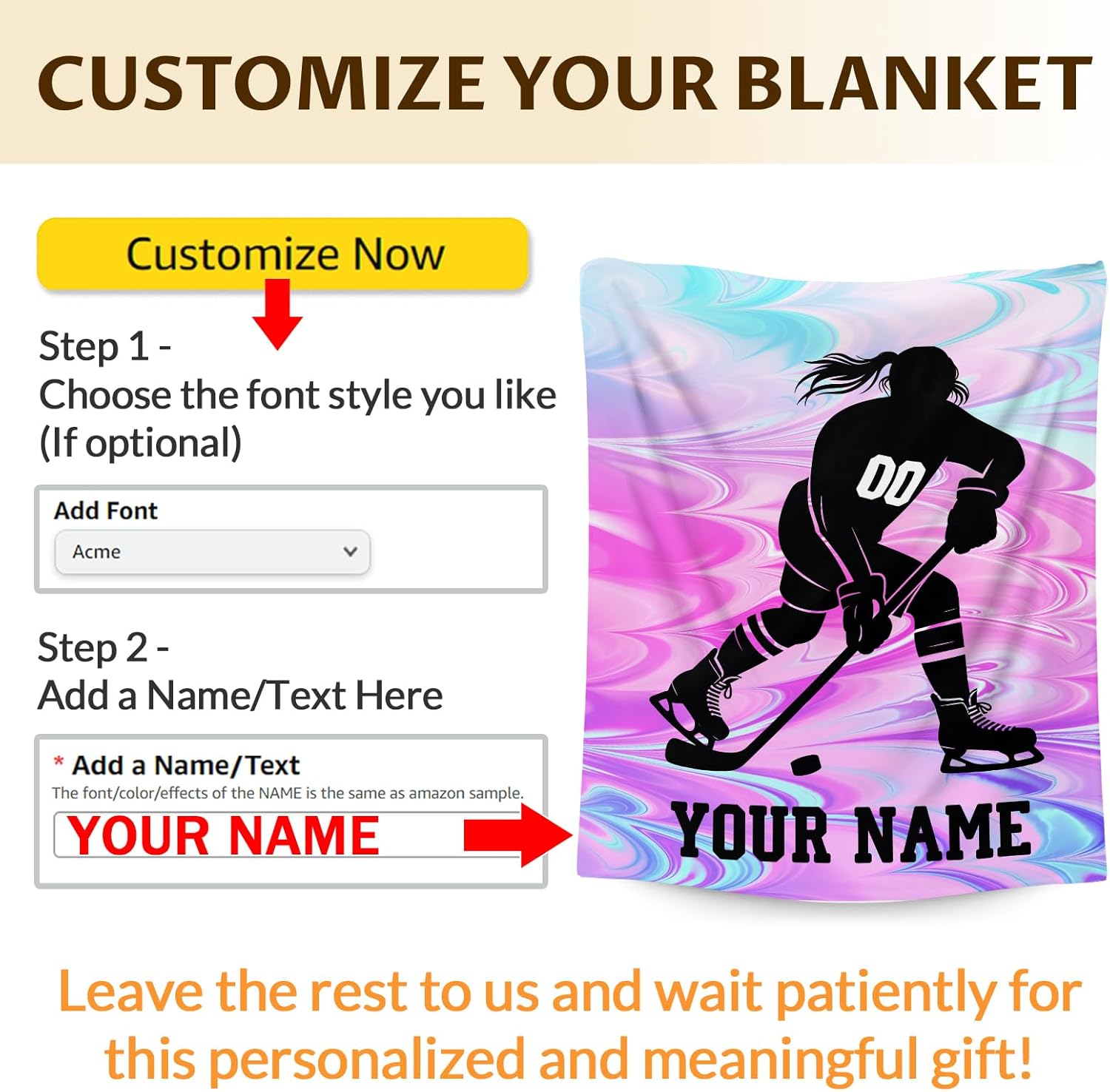 Personalized Hockey Blanket, Ice Hockey Gift, Girls Gift, Sports Blanket for Women, 80"x60" Flannel Adults Throw, Warm Soft Comfy Throw for Living Room, Bed, Home Room Decor