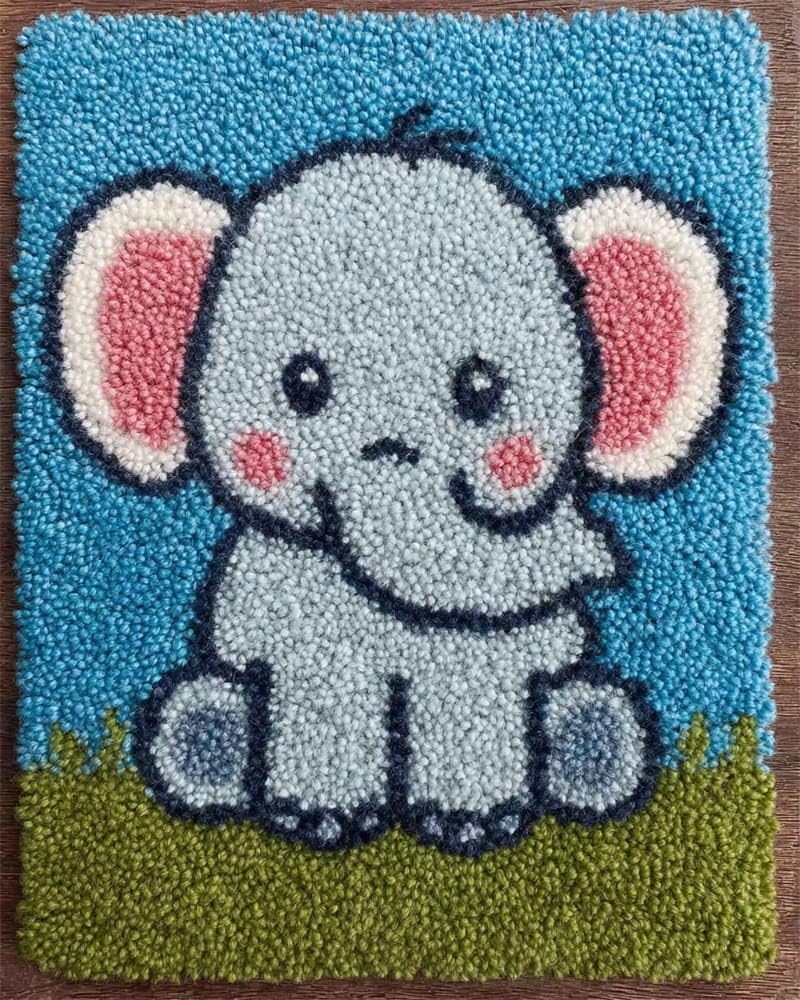 FWRTYCB Latch Hook Kits Rug Making Crafts with Pattern Printed,Cute Elephant 20X15Inch Large Latch Hook Rug Kit Tapestry Rug Making Kits DIY Crafts Unfinished Handmade Crochet Yarn for Adults Begin
