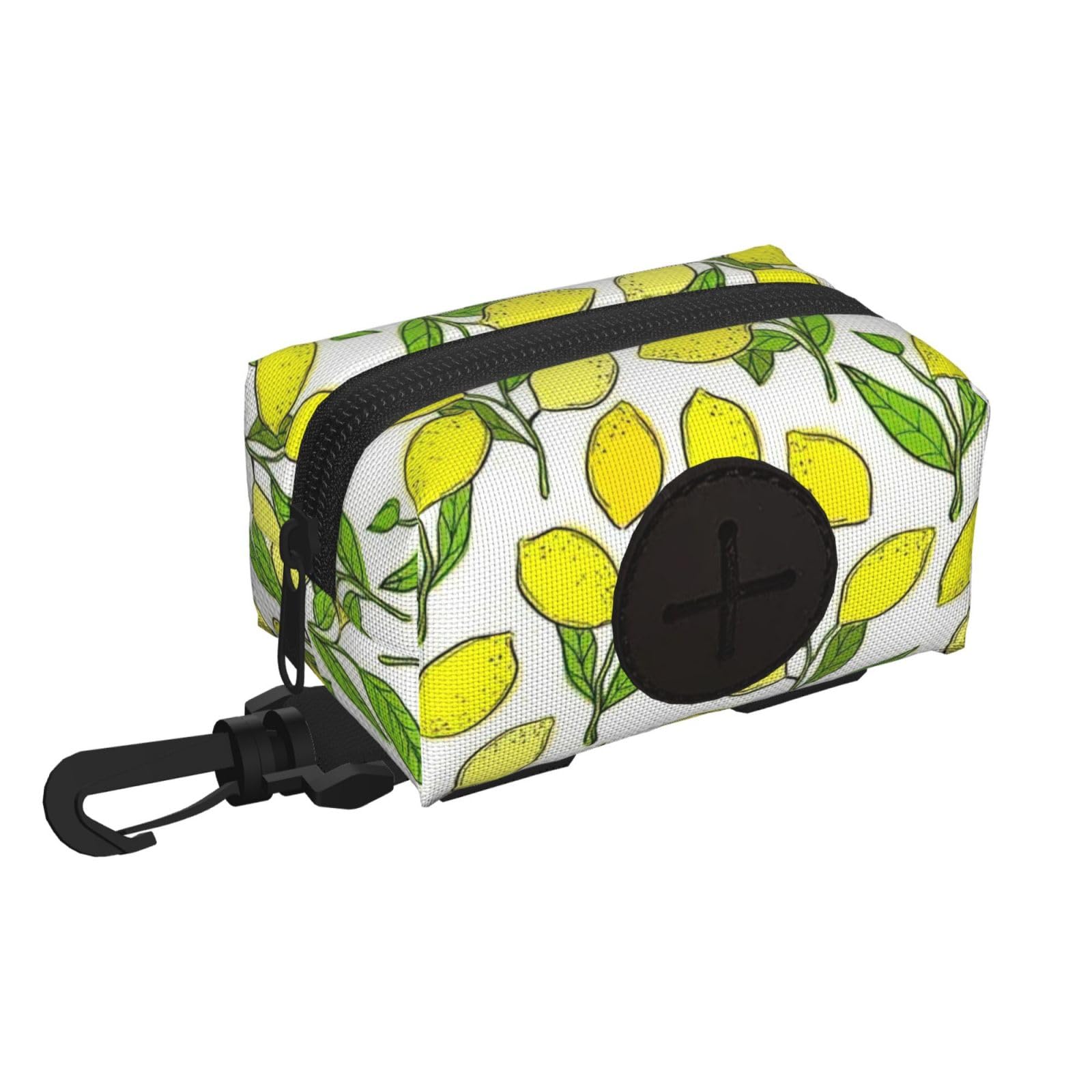 Pphgut Black Yellow Fresh Lemons Print Waterproof Pet Waste Treat Bag Outdoor Walking Hiking Pouch Camping Accessory