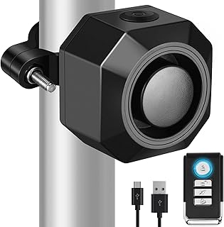 Rechargeable Bike Alarm with Remote, Motorcycle Alarm System with Motion Sensor, Waterproof 110dB Loud Anti-Theft Alarm Wireless Alarm System Outdoor for Motorcycle Bike E-Bike Scooter Vehicle