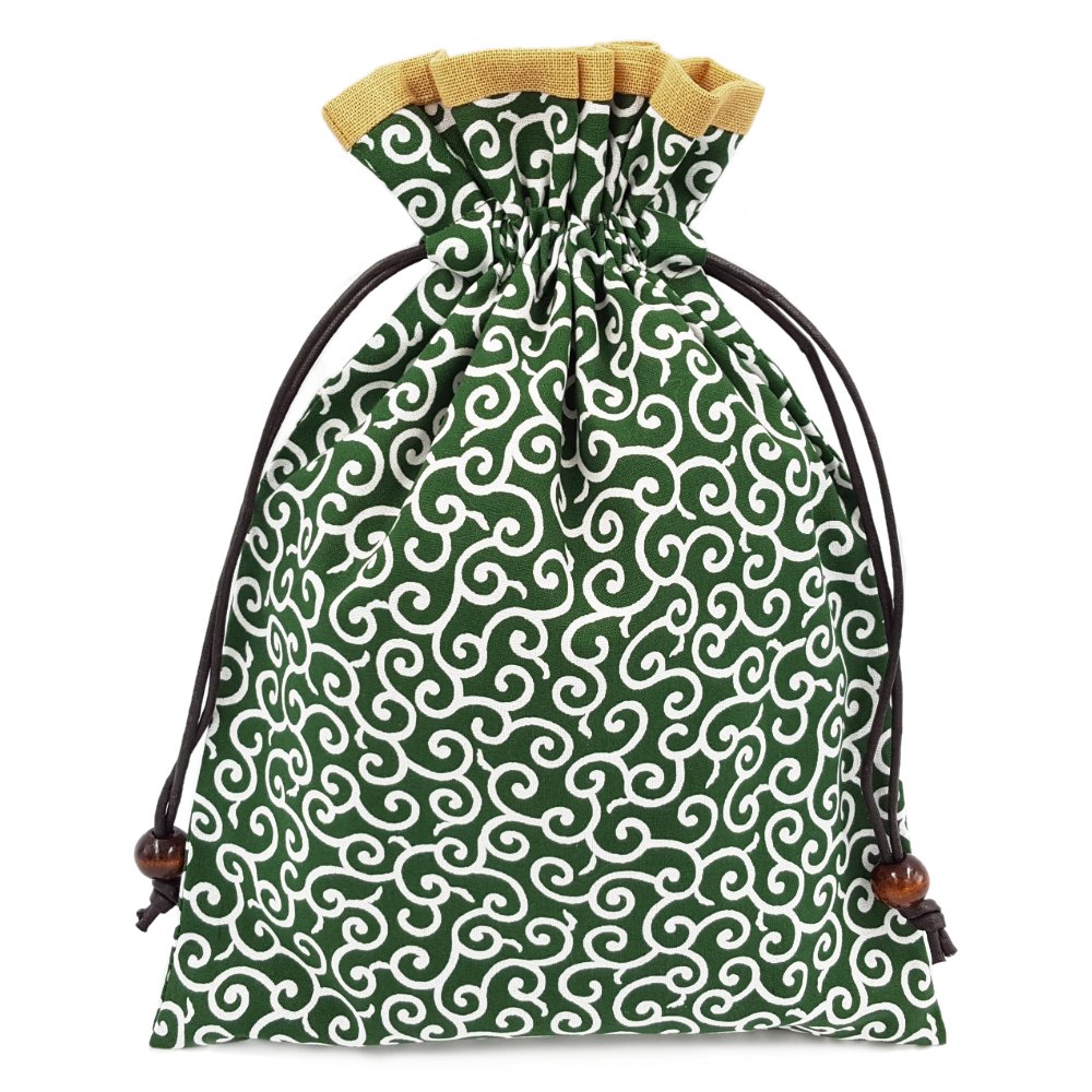Arabesque Drawstring Bag with Wood Beads