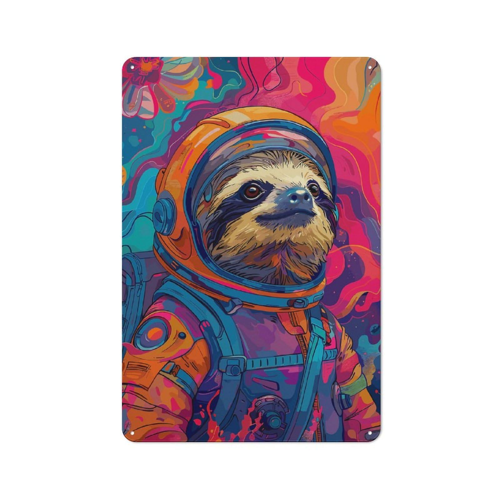 Junmoney Astronaut Sloth Space Rustic Tin Sign 30X20cm Featuring For Bar Or Restaurant, A Housewarming Gift For Bar Decor Enthusiasts