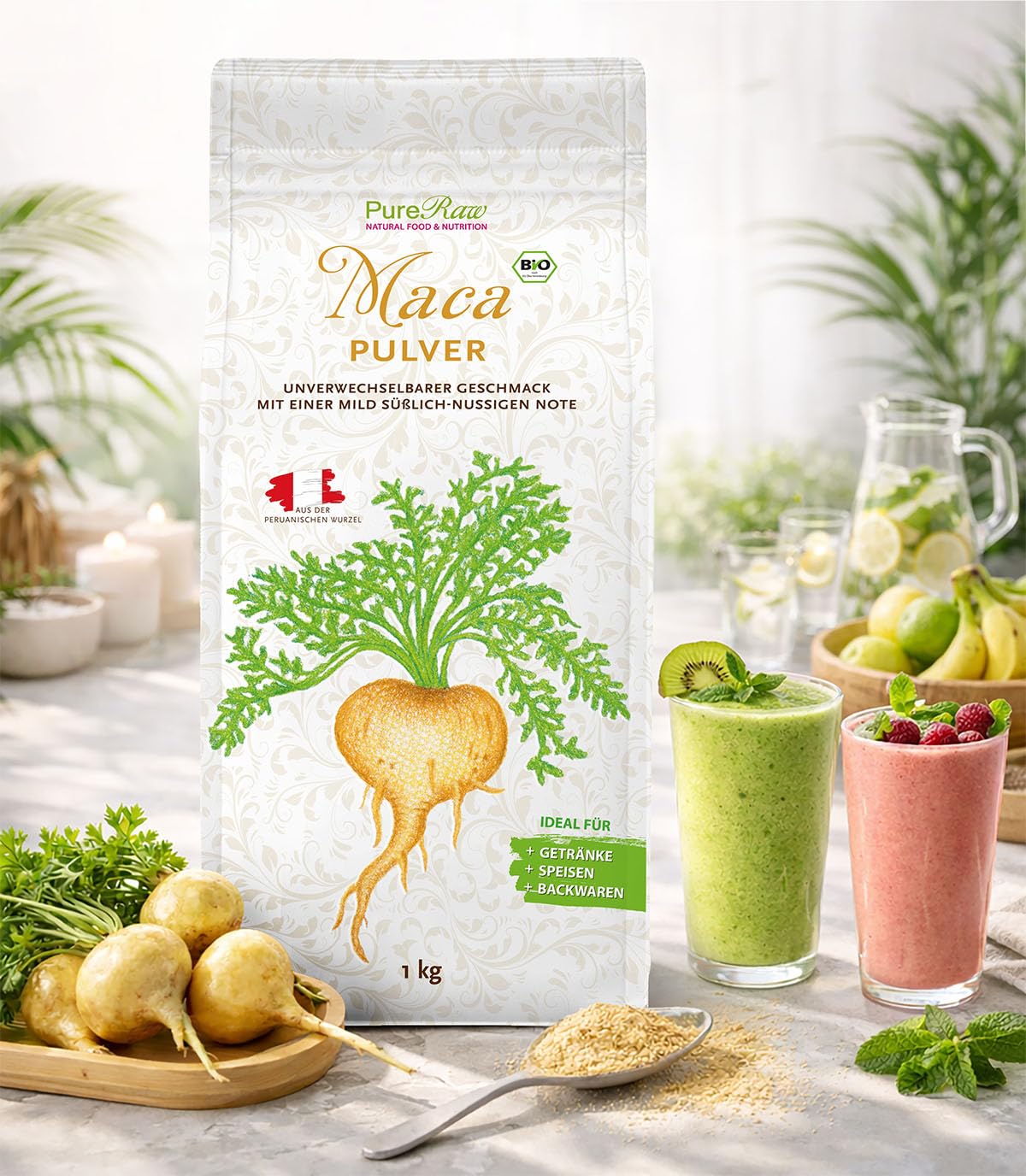 Maca en polvo Mezcla orgánica amarilla, negra, roja y morada (cruda vegana) Raíz de maca 100% pura sin aditivos Superalimento para batidos energéticos Mezcla orgánica en polvo de raíz de maca