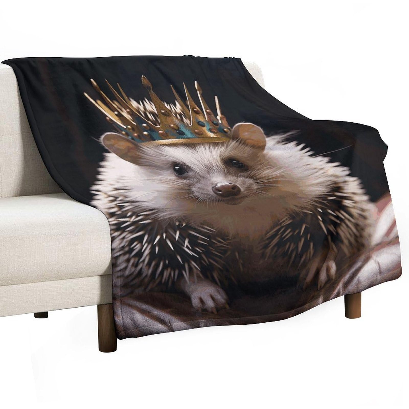 Couverture en flanelle hérisson et couronne douce 127x152 cm pour lit et canapé