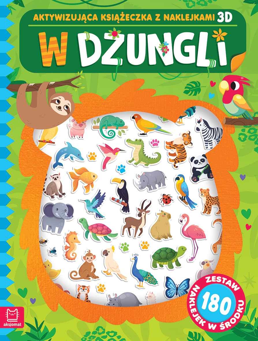 W dżungli. Aktywizująca książeczka z naklejkami. Zestaw naklejek 3D w środku