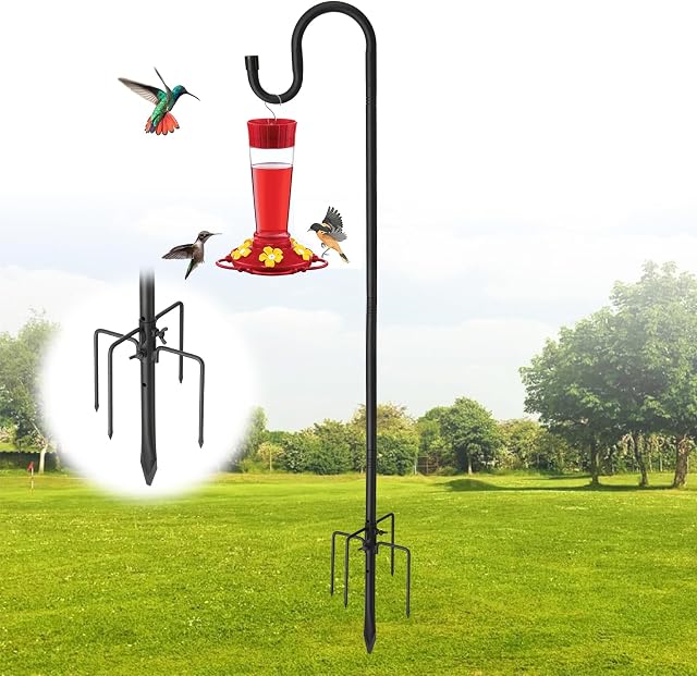 Shepherd Hooks for Outdoor - 46 Inch High Bird Feeder Pole, 5 Prong Base Adjustable Shepherd Hooks, Heavy Duty Feeder Pole for Hanging Flower Baskets Lantern Lights Wind Chime