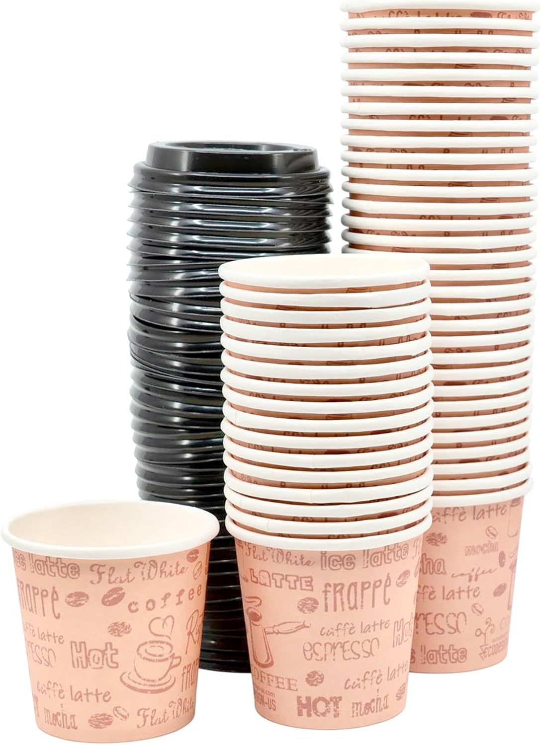 4 Ounce Disposable Espresso Paper Cups with Black Lids - 50 Sets - Print - Small Portion Sample Shots (50, print) - Image 8