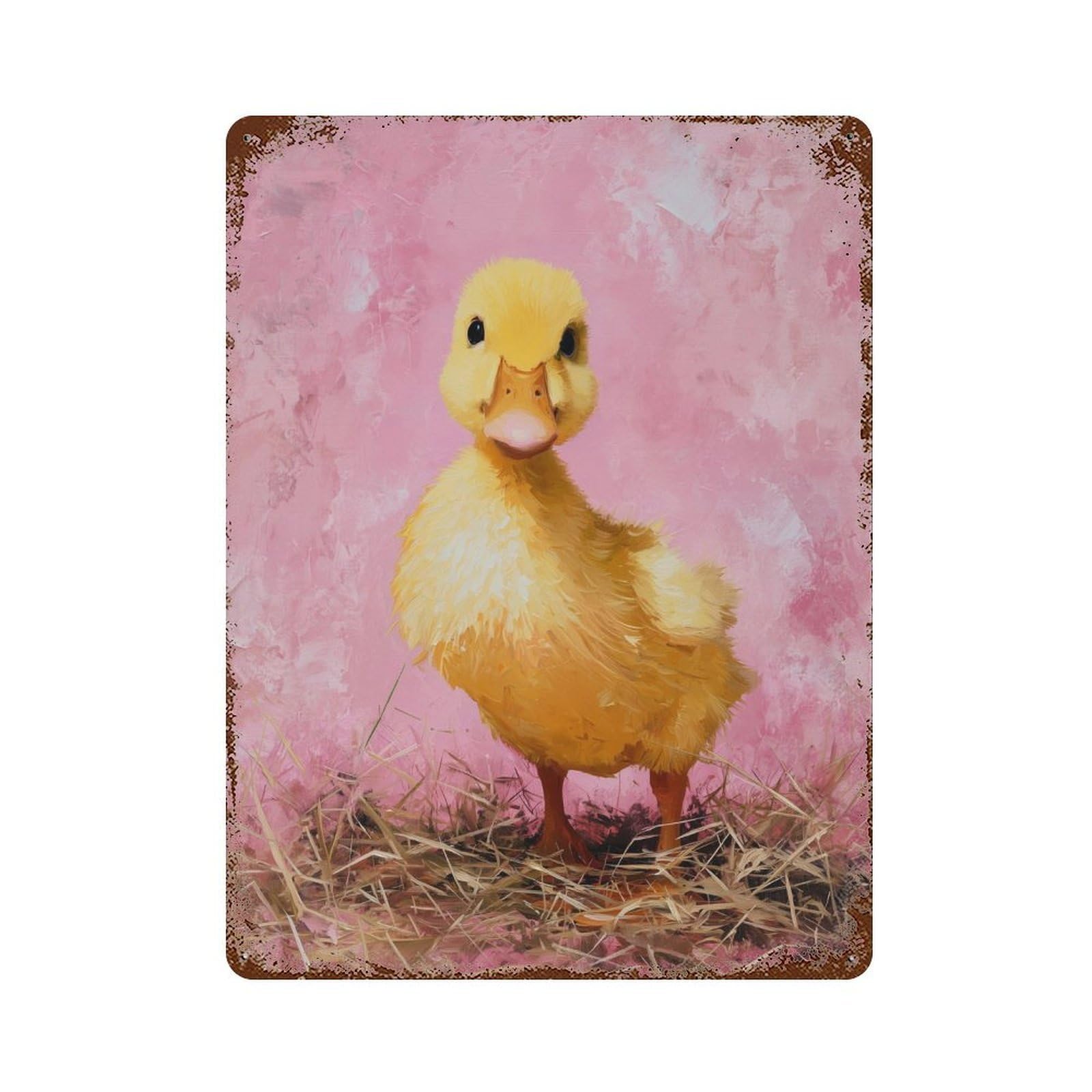 Adorable Yellow Duckling Painting Decorative Tin Sign 15.7"x11.8", Shabby Chic Decor for Garage, Pub Or Kitchen
