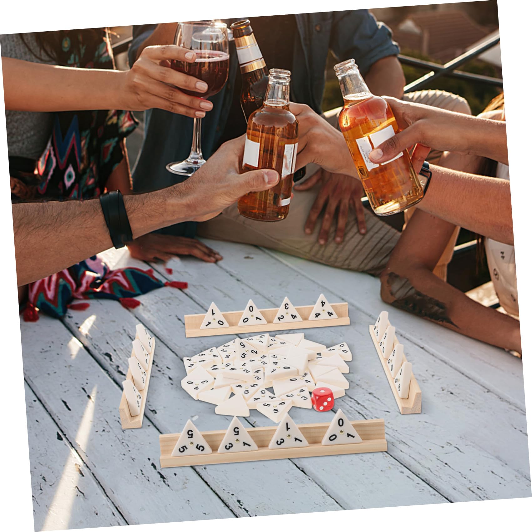 Set da Gioco del Domino Triangolare in Legno 56 Pezzi con Custodia Portatile, Gioco da Tavolo Strategico per Adulti e Famiglia, per Viaggi e Intrattenimento Domestico