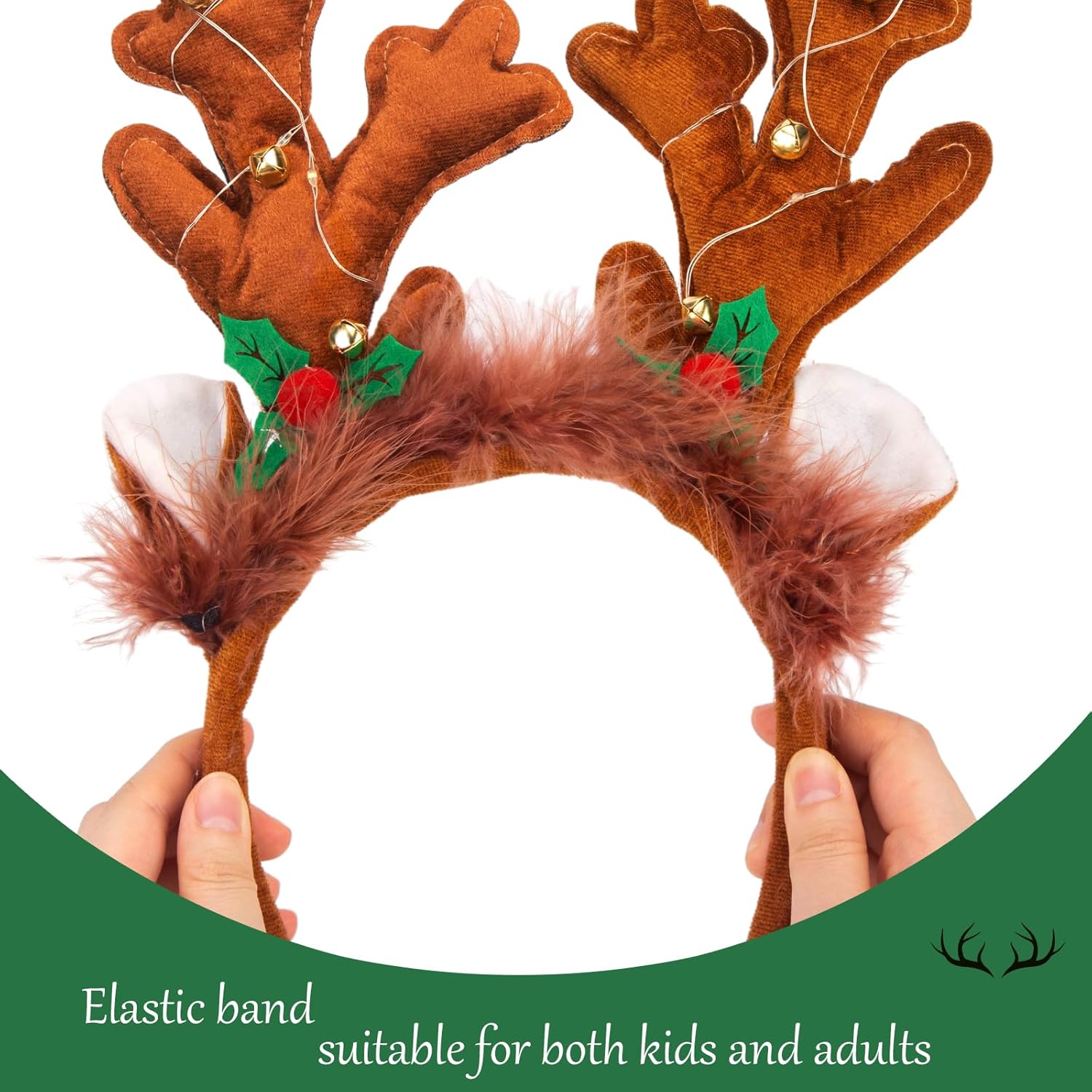 Shindel Reindeer Antlers Headband - Light Up LED Reindeer Antler Hair Band for Christmas Costume Accessories