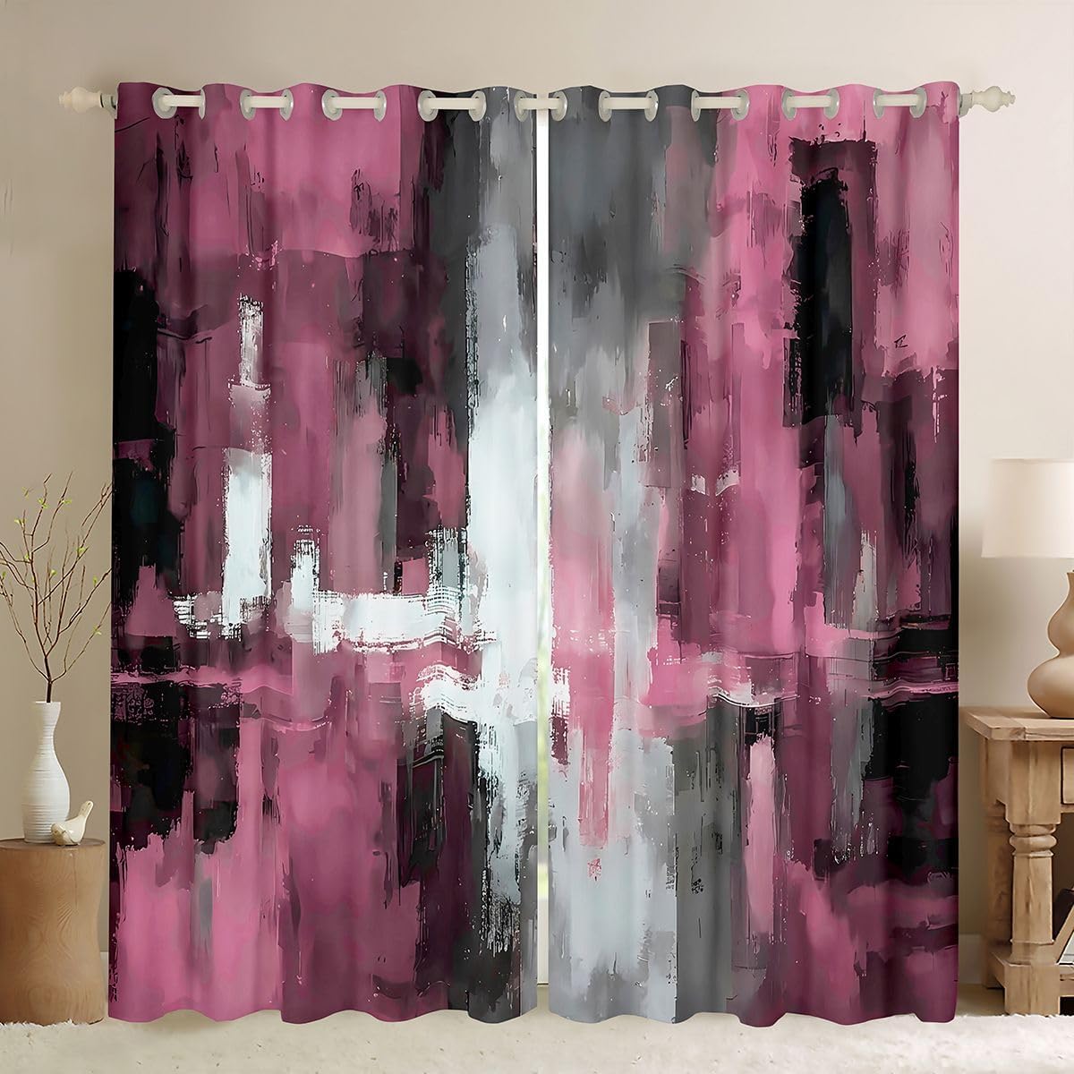 Feelyou Burnt Orange Blackout Curtains Abstract Rust Art Darkening Drapes for Bedroom Decor Geometric Modern Chic Thermal Insulated Shades Farmhouse Window Treatments, 2 Panels 42 x 63 Inch