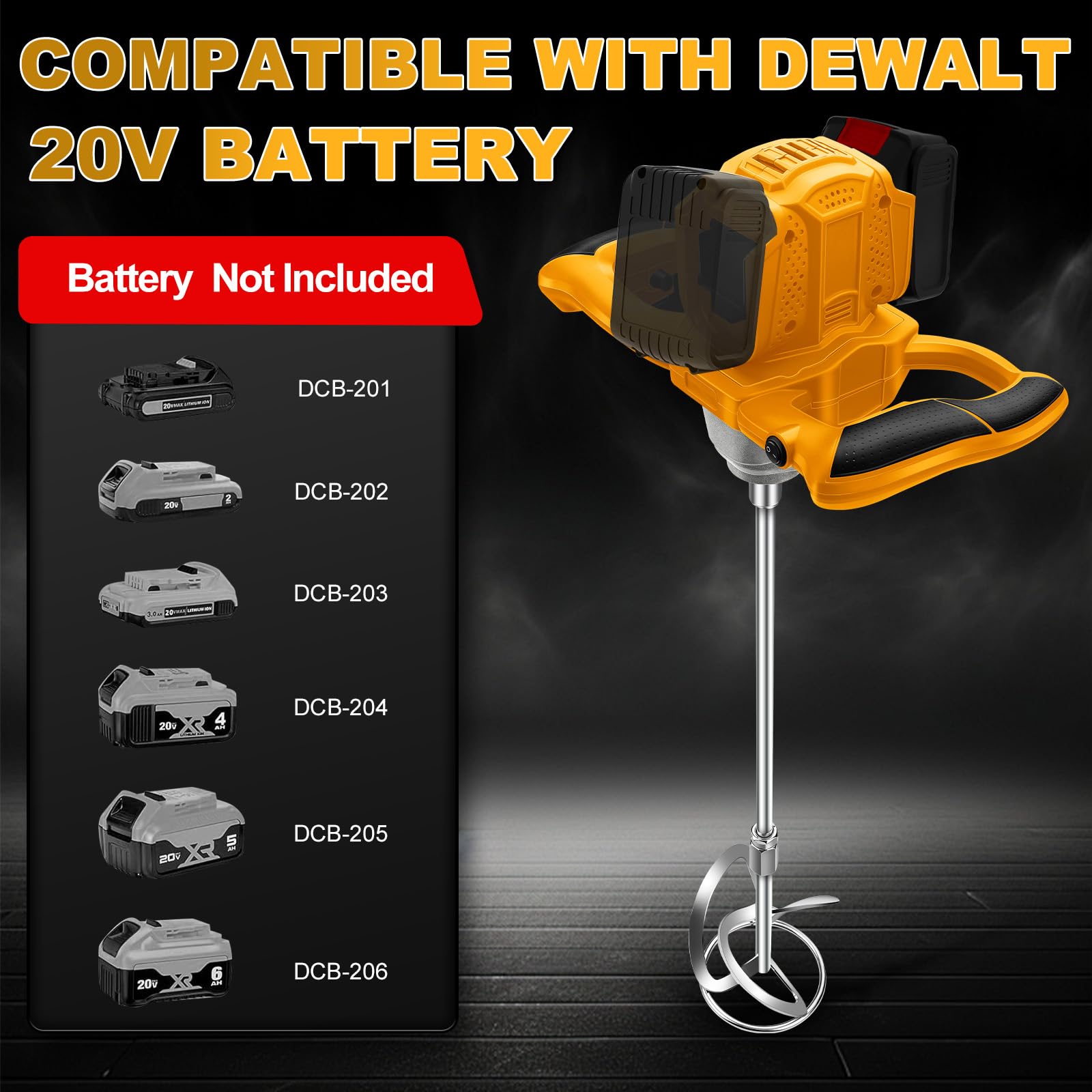 Mezclador a batería para pintura y hormigón para Dewalt 20V (sin batería) | Agitador de Mortero sin Escobillas, 6 Velocidades, 2 Varillas, para Mortero, Pintura y Pegamento