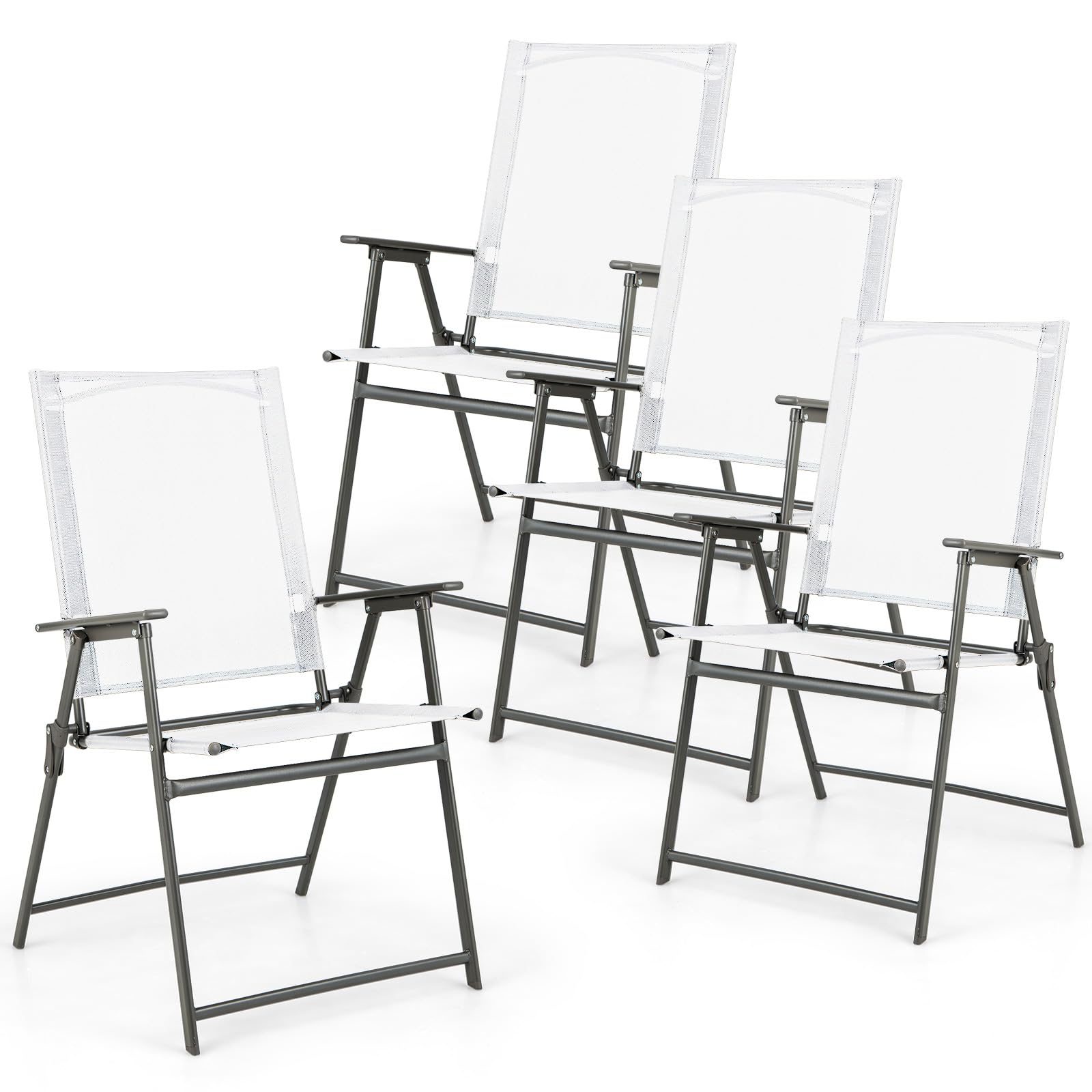 KOMFOTTEU Juego de 2/4 Sillas Plegables de Jardín, Sillas de Jardín Portátiles con Reposabrazos y Respaldo Alto, Sillones Ergonómicos con Carga de 150 kg, Asiento para Exterior (Blanco x 4)