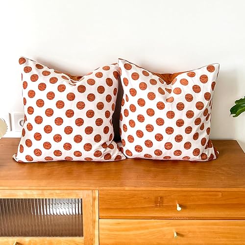 Miniatura 4 de HOPLEE Funda de almohada naranja de 18 x 18 pulgadas, fundas de cojín decorativas con diseño de lunares y naranja liso, 18 x 18 pulgadas, paquete de
