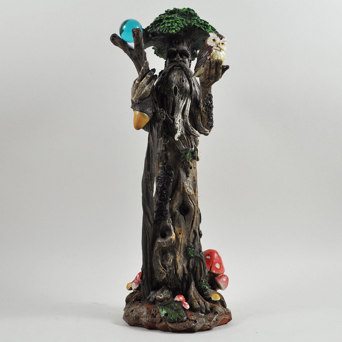 Fiesta Studios Tall Tree Ent with Staff & Owl Greenman Decorative Garden Myth Sculpture H30cm
