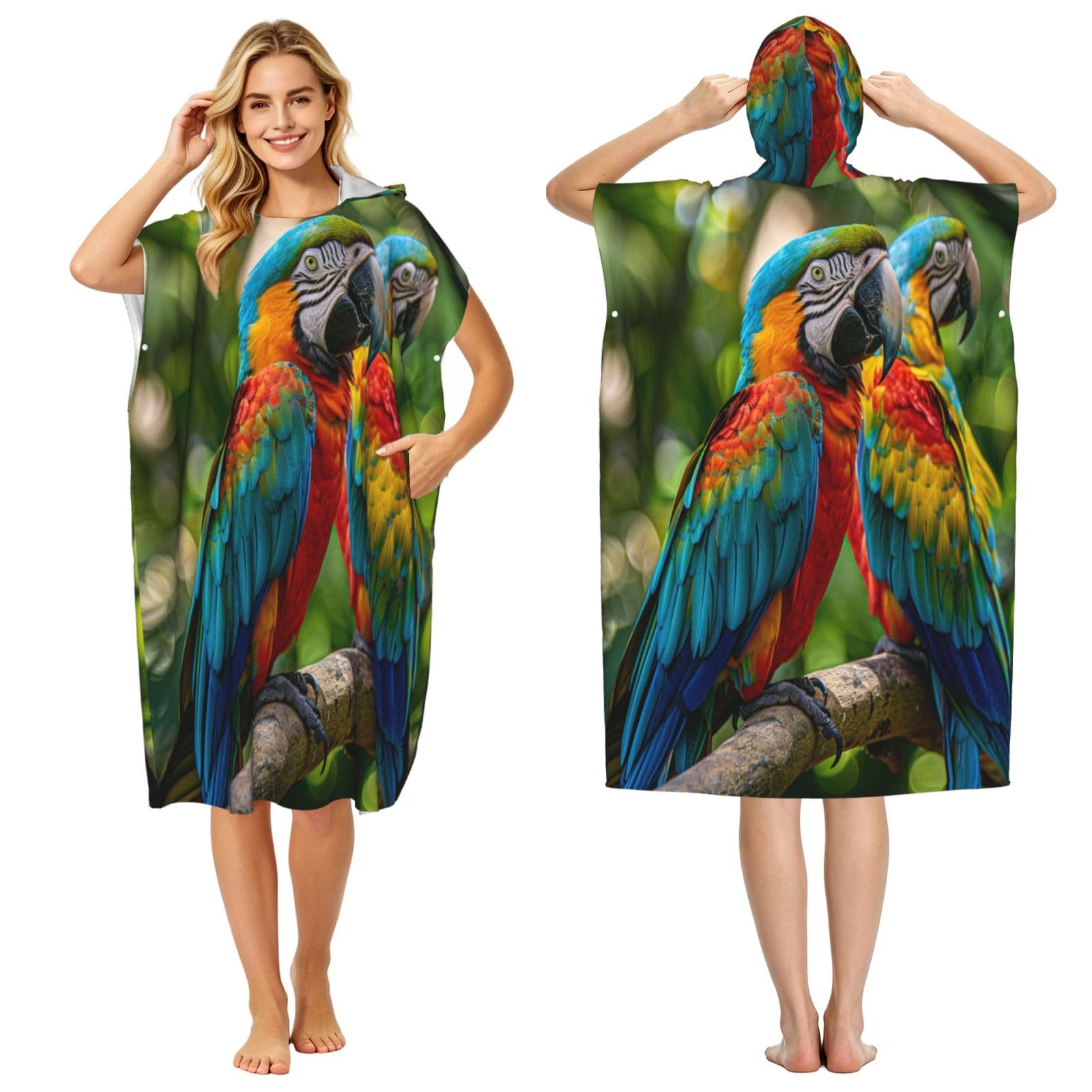 KLGRTJHK Parrots In The Forest Adult Hooded Beach Poncho Towel 43"X35"