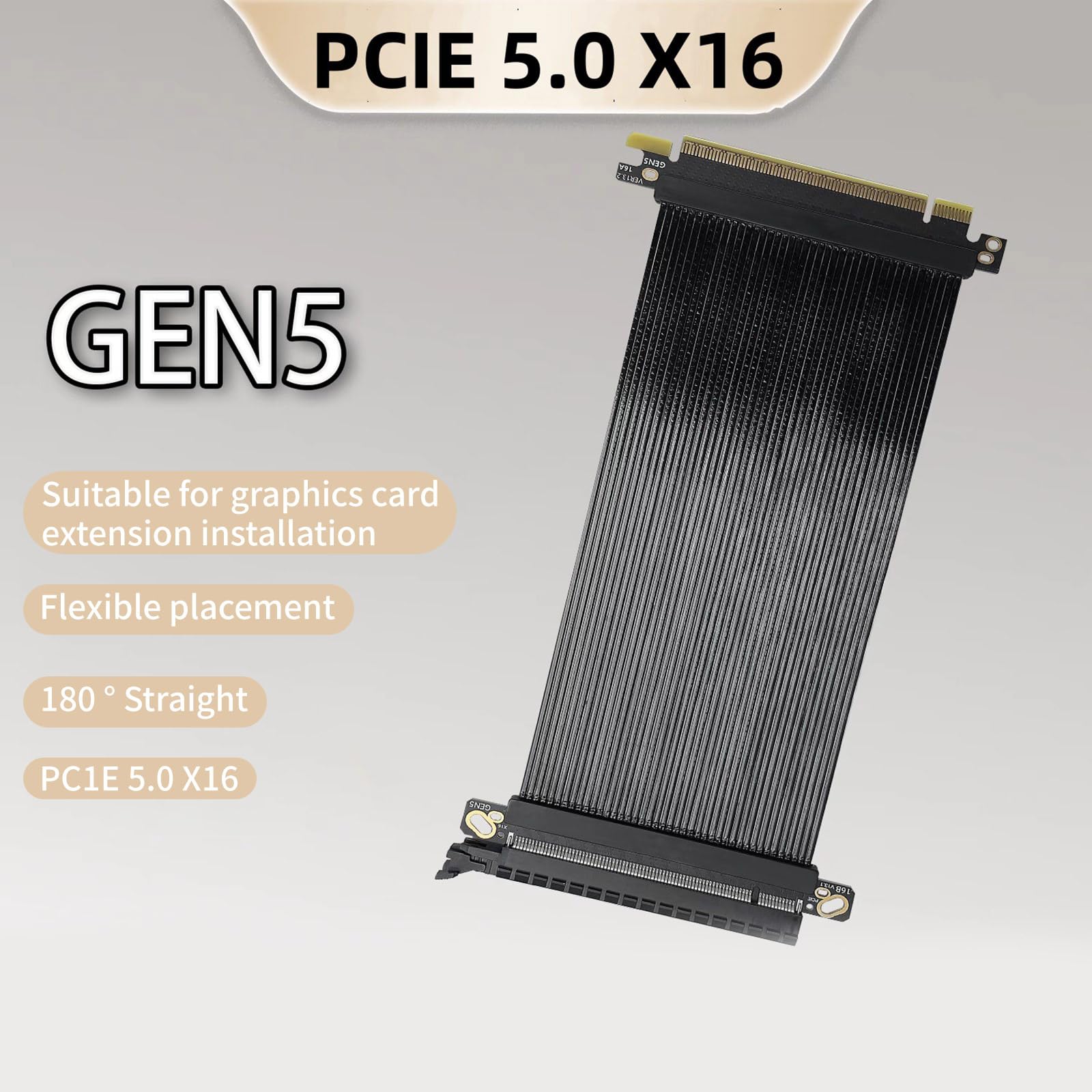 Cable plano flexible PCIe 5.0 X16, compatible con PCIe4 PCIe3 0,9 mm, diseño de ahorro de espacio