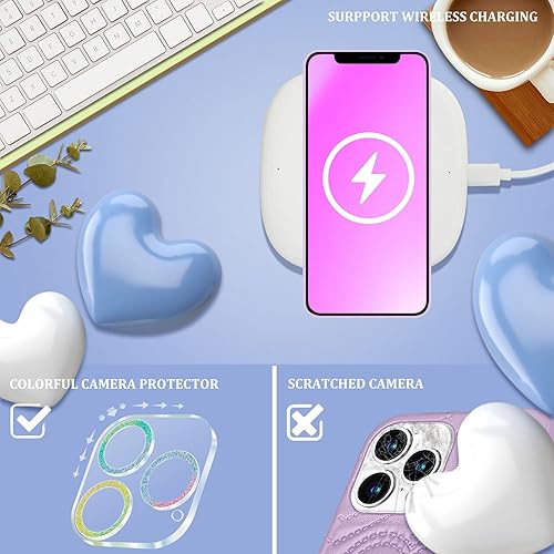 Miniatura 4 de Lotadilo Funda 3 en 1 para iPhone 13 Pro Max de 6.7 pulgadas, para niñas y mujeres, diseño femenino de lujo, bonita estética de cuero morado con