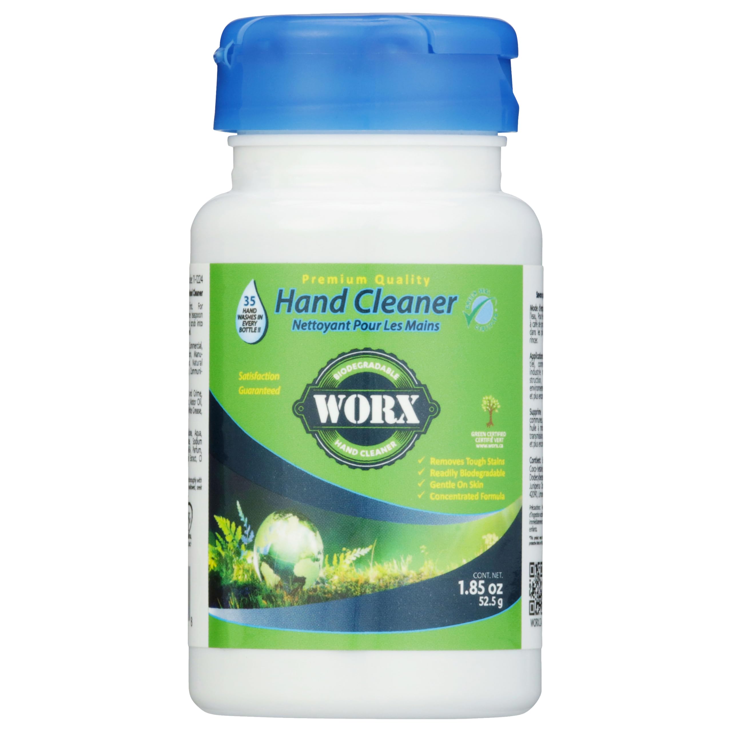 WORX Biodegradable Hand Cleaner for Auto Mechanics, Heavy Duty Industrial/Commercial Bulk Soap, of Powdered Soap, 1.85 oz, 35 Hand Washes in Every Bottle