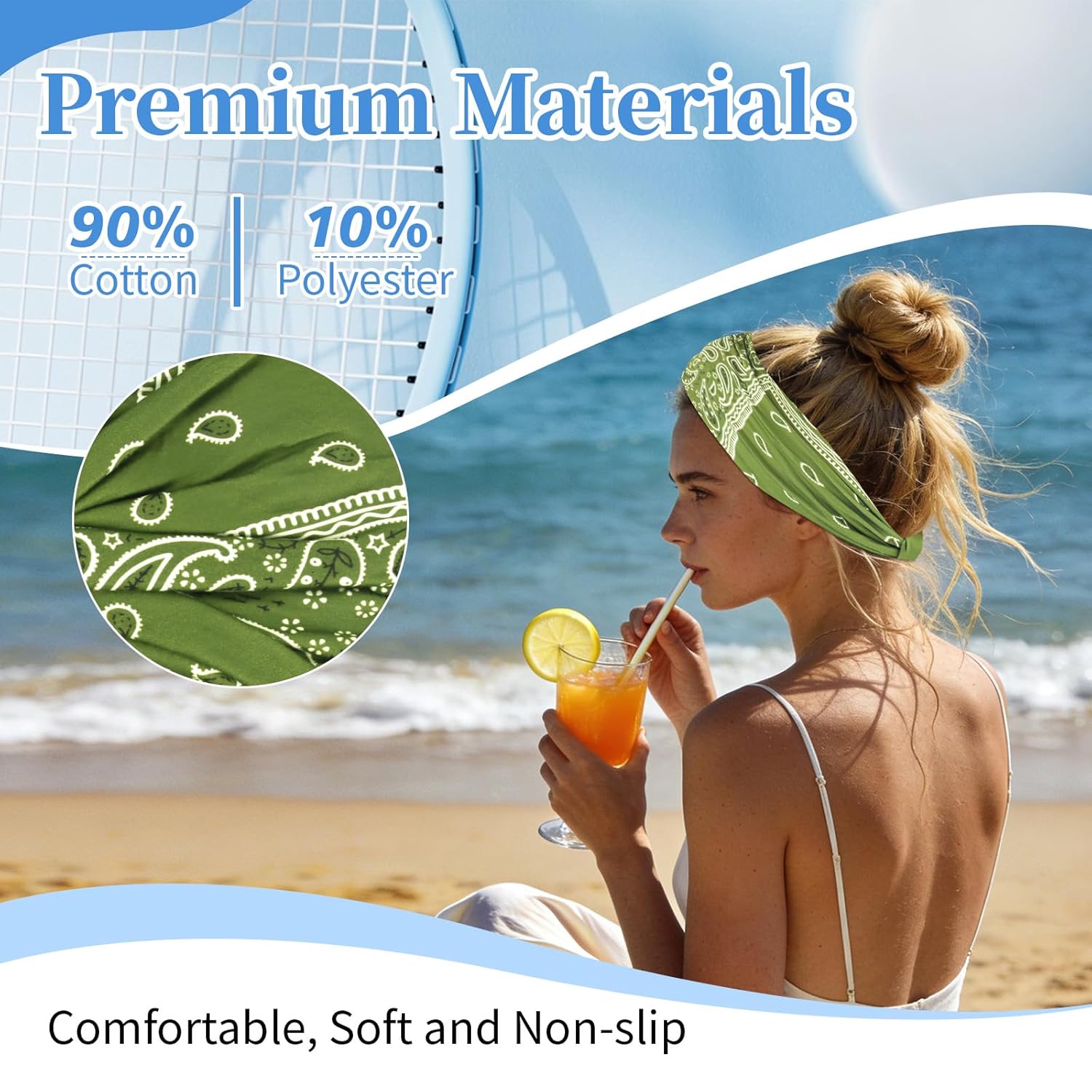 YARIEW Hairband - Wide Bandana Headbands for Women, 6pcs Stretch Knotted Headband, Boho Style Head Bands, Non-Slip Yoga Workout Hair Accessories for Women Girls thumbnail