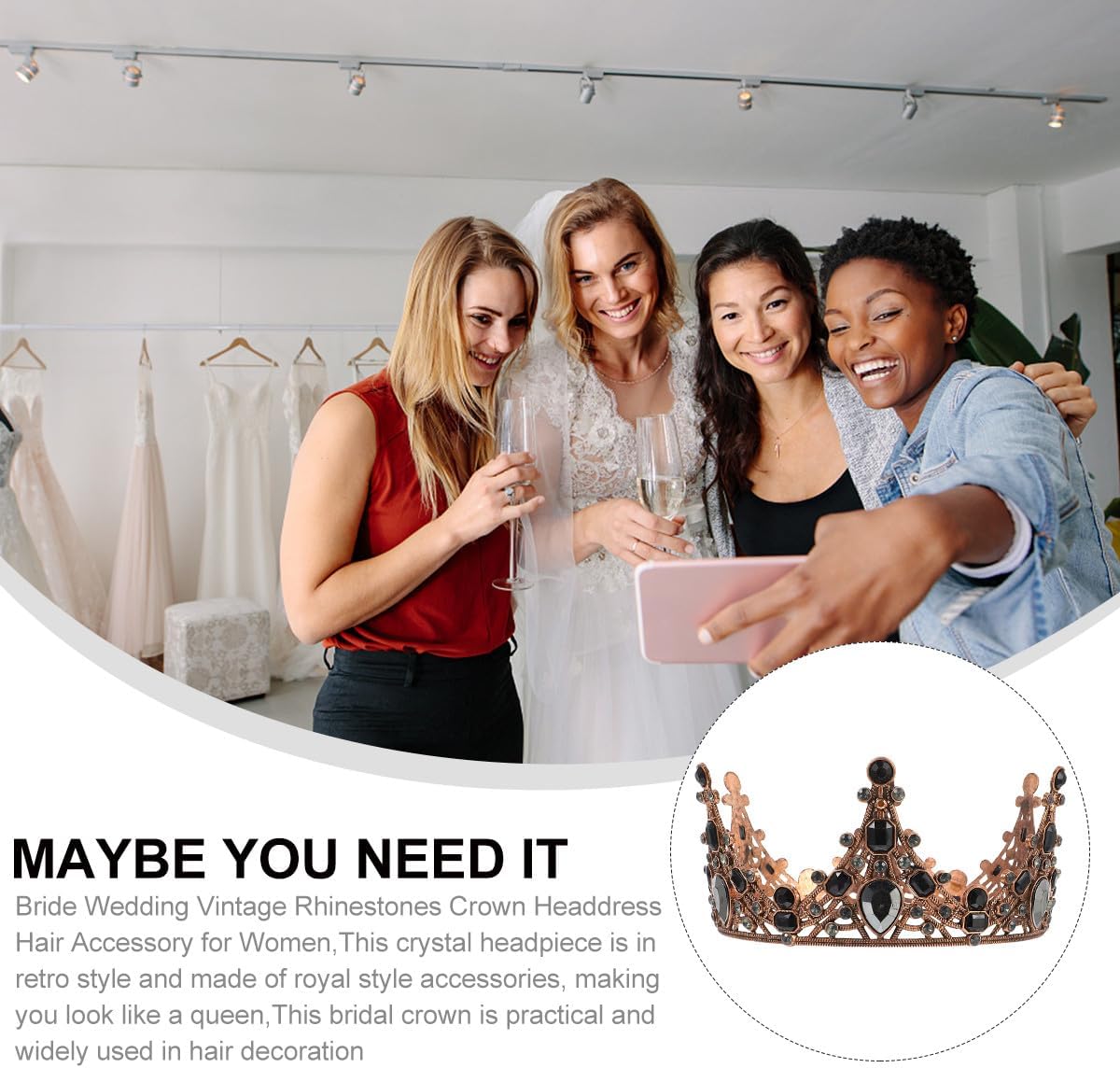 Vintage Copper Wedding Crown Rhinestone Headdress for Women Bridal Headpiece Baroque Style Wedding Headwear