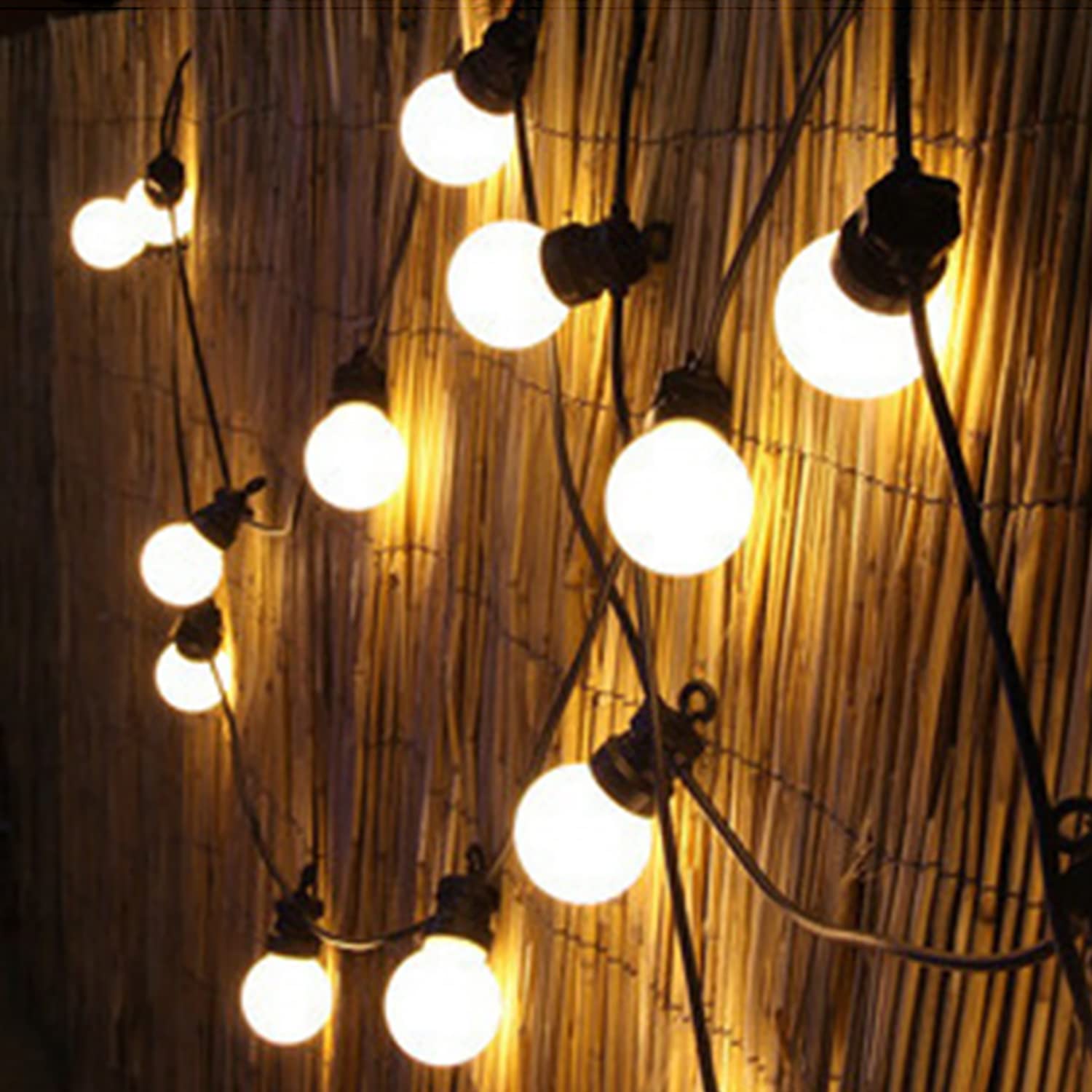 KINGCOO, catena di luci a energia solare, per esterni, impermeabile, 5 m, LED, luce bianca calda, 10 lampadine G50, 8 modalità, per interni, esterni, balcone, giardino, matrimonio, festa, Natale