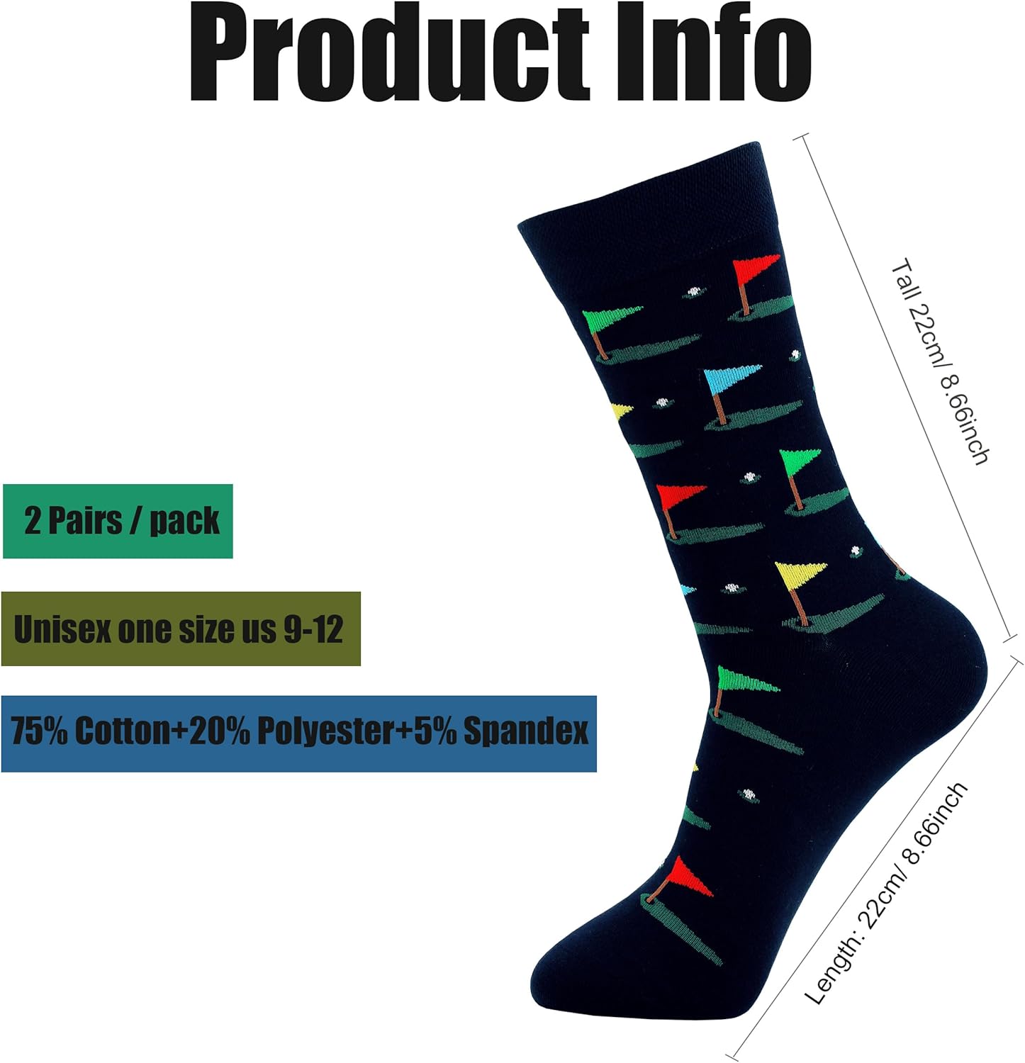 Golf Socks for Men 2 Pairs Funny Golfer Crew Socks Unique & Cool Golf Gift for Men Size 9-13 - Image 3
