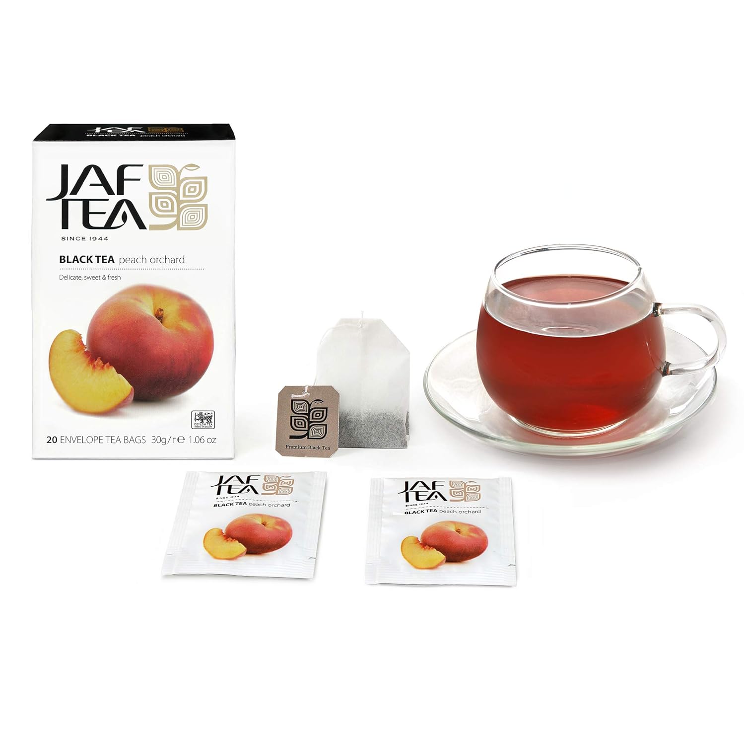 JAF TEA - Peach Black Tea - 6 Boxes, 120 Tea Bags (20 each), Hot or Iced Tea