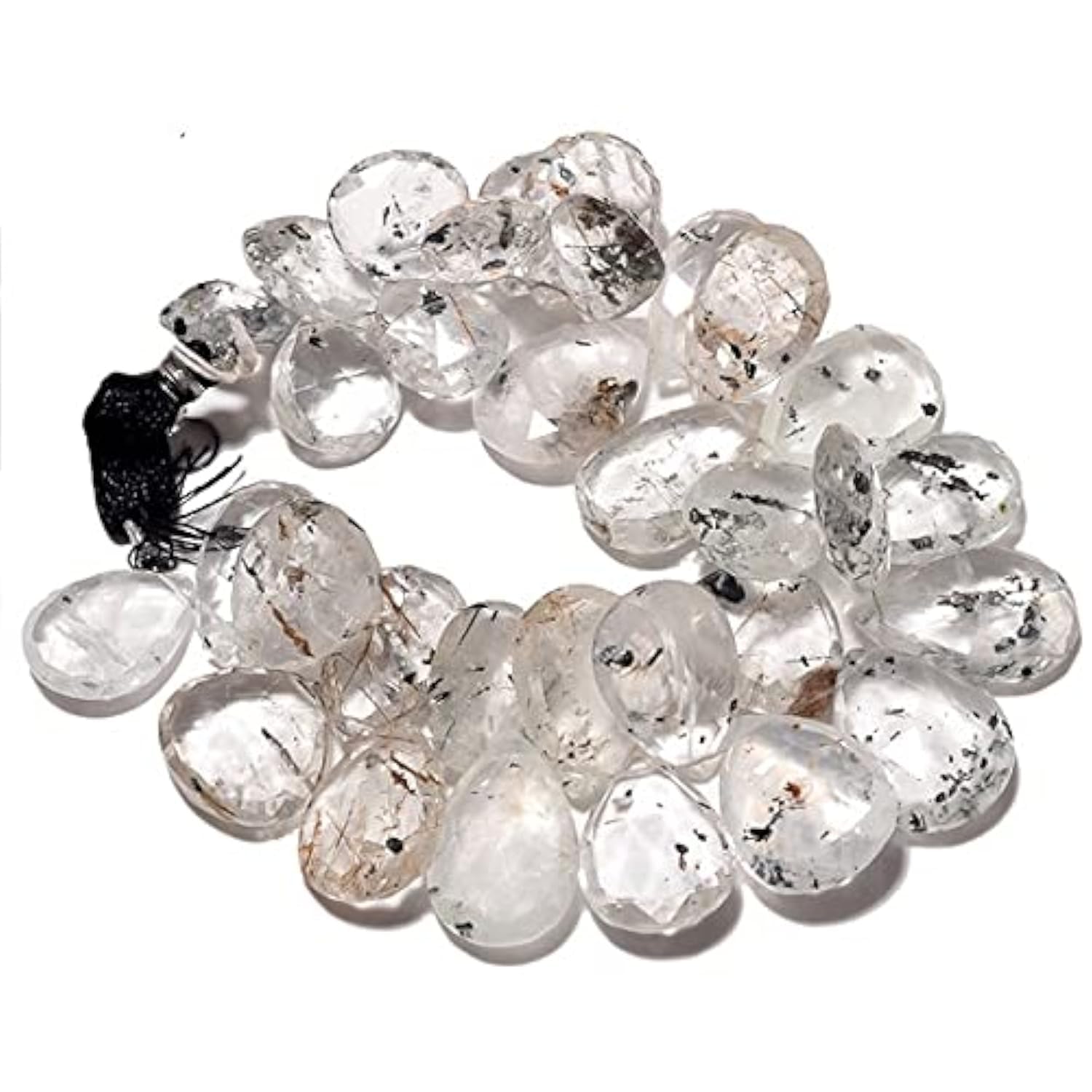 Quartz rutilé noir en fil de briolettes géantes pour sublimer vos ateliers de joaillerie créative