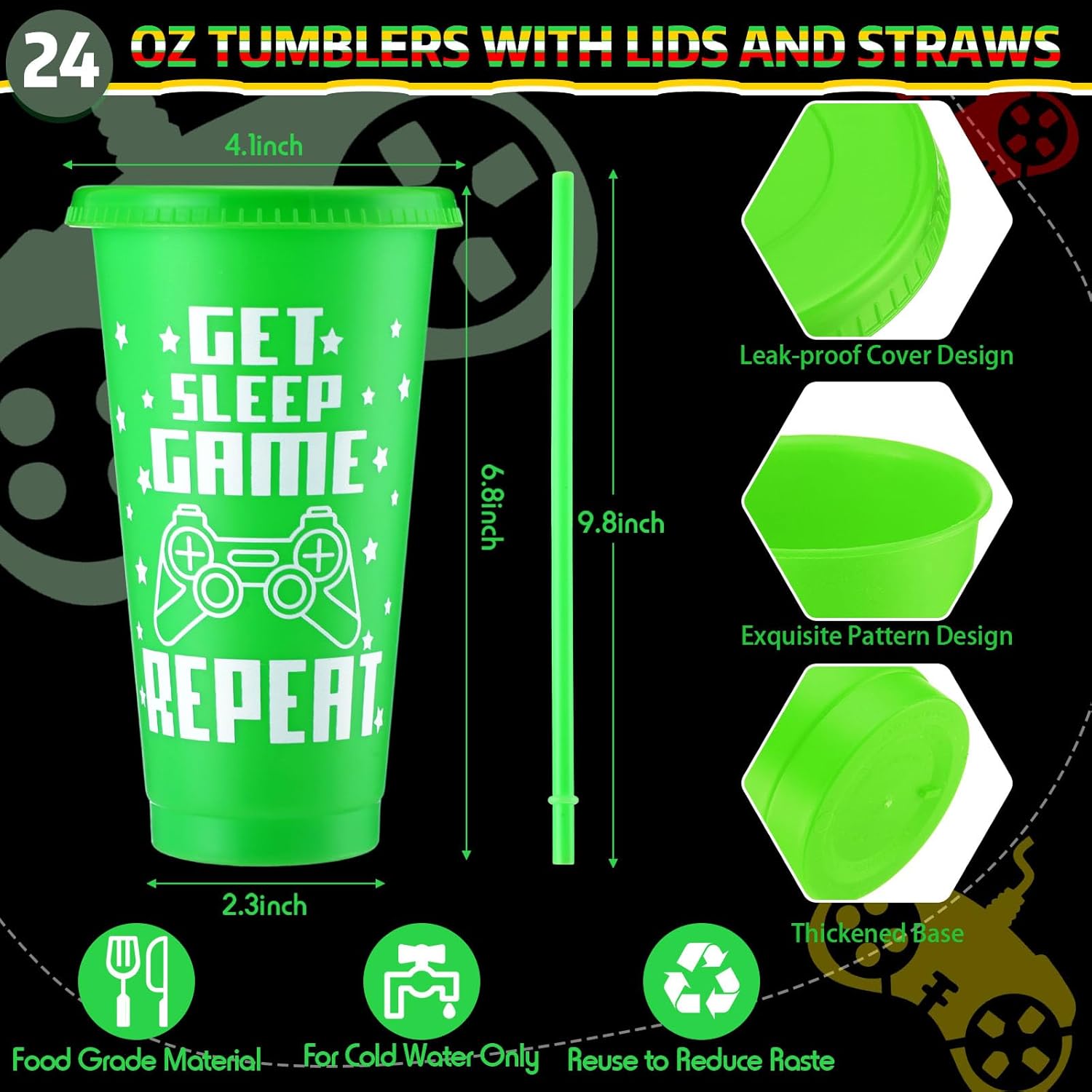 Mifoci 24 Sets Video Game Party Favors 24 oz Gamer Cup with Lids and Straws Gaming Paper Gift Boxes Plastic Reusable Gamer Tumbler for Game Birthday Party Supplies Gifts(Multicolor) - Image 2