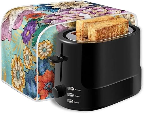 Miniatura 5 de UNICEU Funda acolchada para tostadoras de 2 rebanadas con flores brillantes, a prueba de polvo, para hacer pan, cubierta antipolvo para
