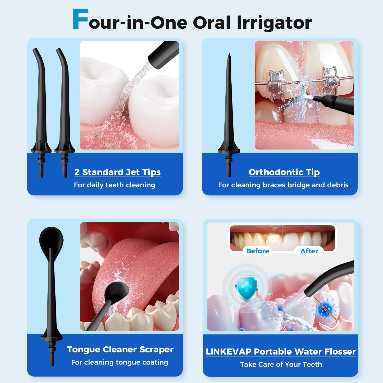 LINKEVAP Irrigador bucal de viaje recargable de 360 ml, IPX7 impermeable para el cuidado dental diario para el hogar