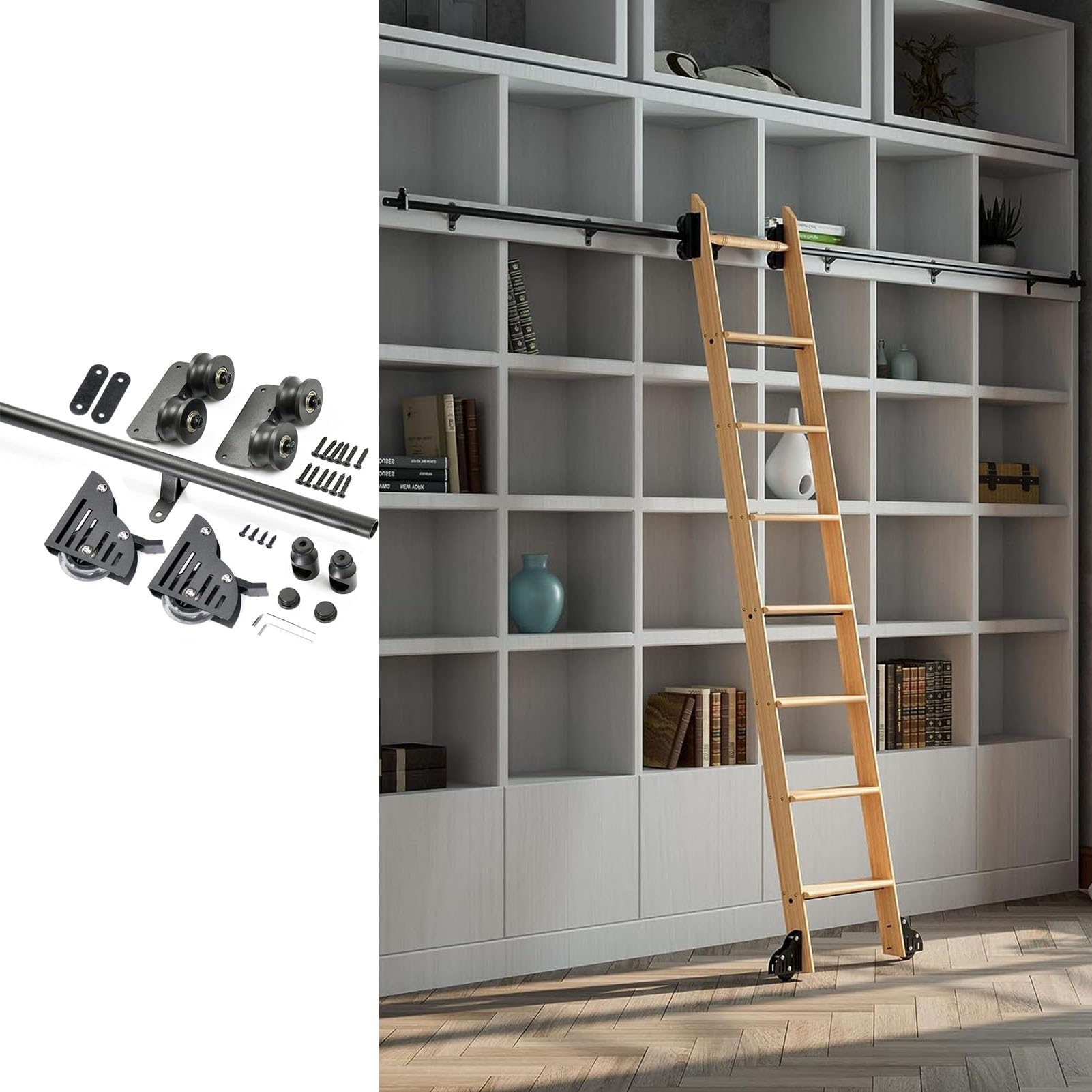Rail coulissant noir pour échelle bois | Kit complet 300 cm