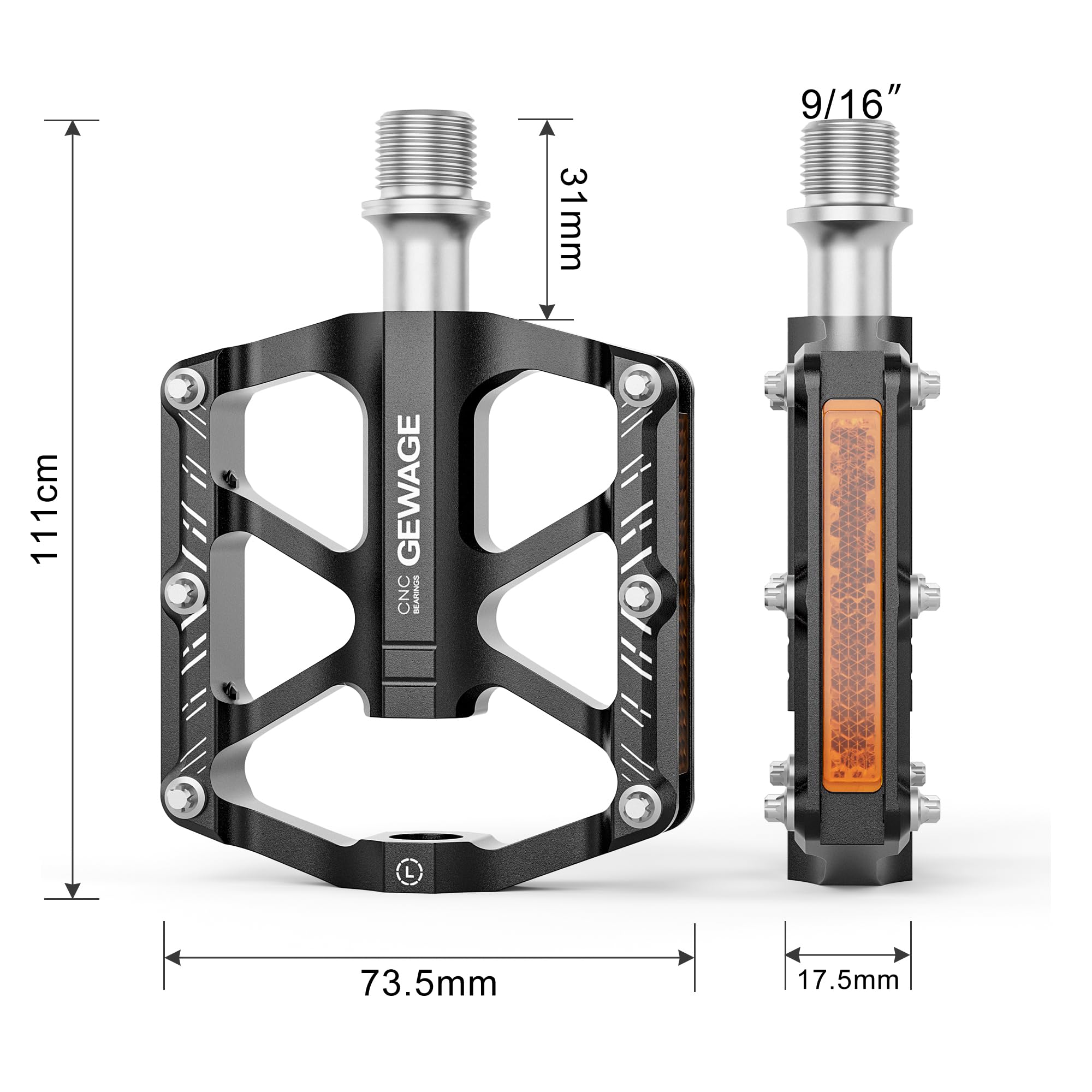 GEWAGE Pedali pieghevoli, pedali per bicicletta con pedali per bicicletta, 9/16 pollici, antiscivolo CNC, in alluminio, per biciclette pieghevoli, mini velo, biciclette per bambini.