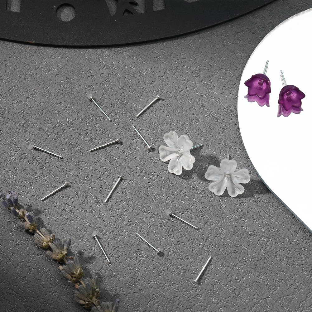 Beebeecraft 1 Box 40Pcs Blank Post Earring Studs Sterling Silver Flat Round Stud Earring Findings for DIY Jewelry Dangle Earring Making