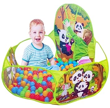 FunBlast Large Size Ball Pool for Kids, Foldable Square Zoo Ball Pool Play Tent Kids, Playground Tent House with 50 Balls Ball Pool Game for 2-5 Years Old Kids, Boys, Girls (Panda Ball Pool)