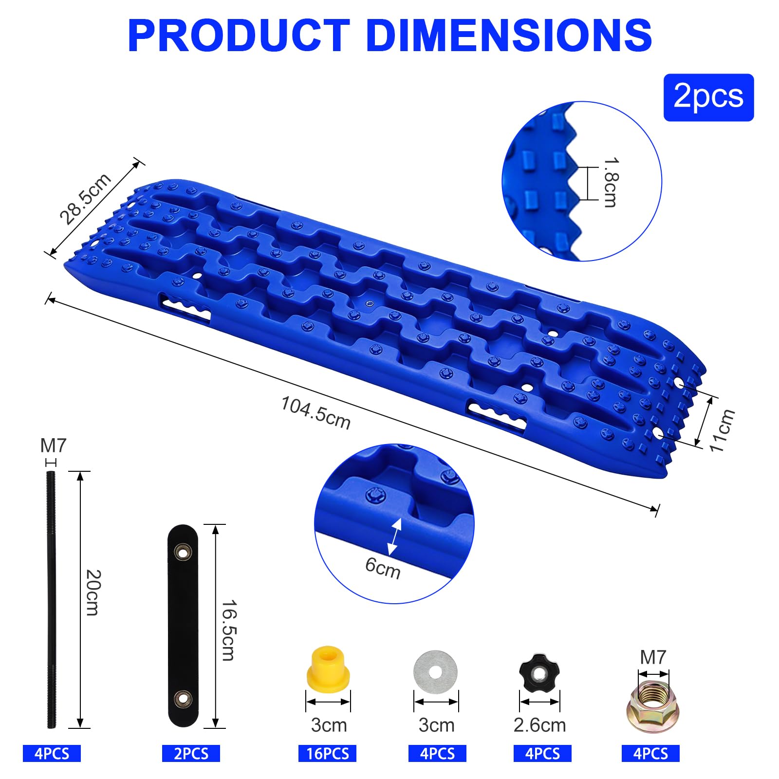 EXLECO 2er Sandbleche Wohnmobil Anfahrhilfe Offroad Zubehör Recovery Board Traktionshilfe Auffahrkeile mit Aufbewahrungstasche & Halterung PKW Anhänger Reifenleiter für Sand Schlamm Schnee Blau