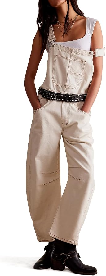 Qazel Vorrlon Denim Overalls for Women Barrel Wide Leg Baggy Bib Jeans