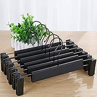 Vista 8 de NORTHERN BROTHERS Perchas para pantalones, paquete de 10 – Percha de plástico negro con clips – Ajustable, antideslizante, ahorro de espacio