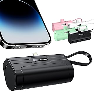 RAVIAD Portable Charger, 5,000mAh Power Bank with Type-C/iPhone Dual Charging Port, Ultra-Compact External Battery Mini Power Bank Compatible for All iPhone, iPad, Samsung and More-Black