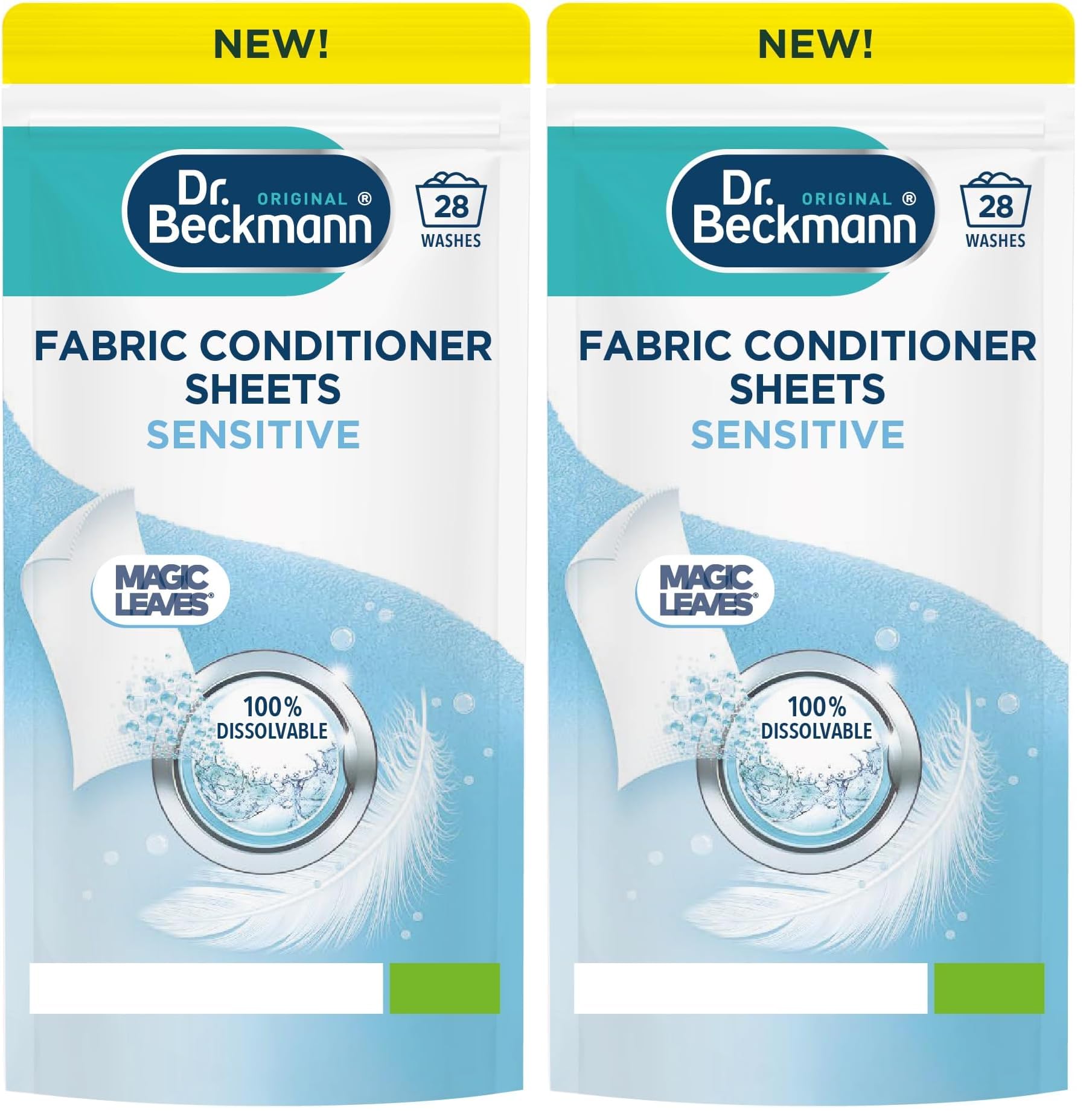 Dr. Beckmann Fabric Conditioner Sheets Sensitive | No mess | Convenient and pre-dosed fabric conditioner sheets |Dissolvable | Hypoallergenic fragrance | 14 sheets (Pack of 2)