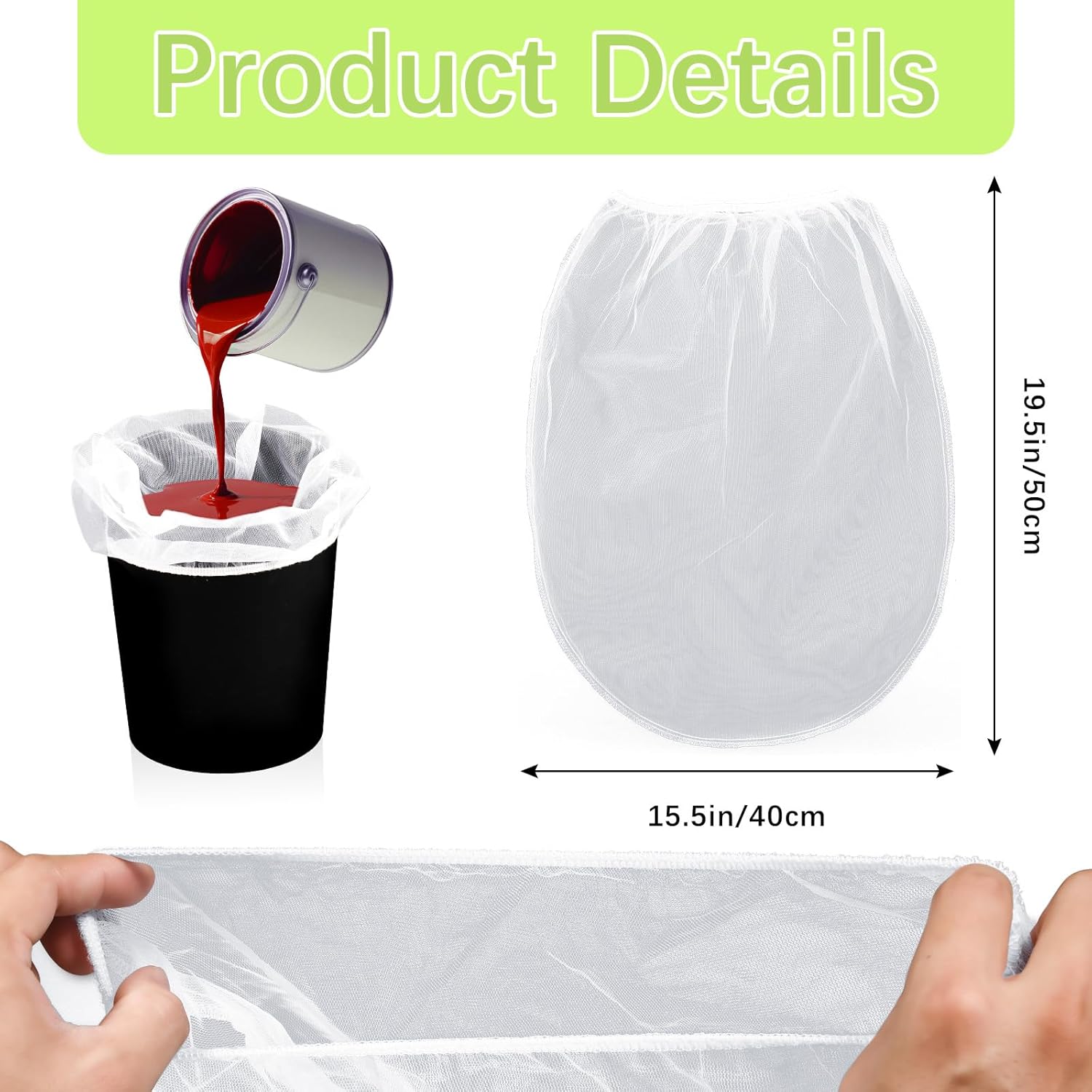 35 Pcs Paint Strainer Bags 5 Gallon, Bucket Paint Filters Strainer 5 Gal with Stretchable Elastic Top Opening paint Screen for 5 Gallon Bucket Nylon White Fine Mesh Bag for Gardening, Plant Protection