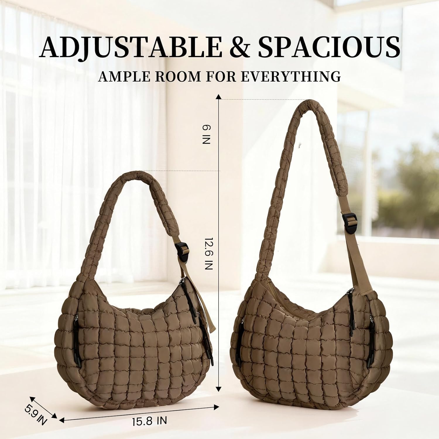 Puffer Tote Bag Quilted Carryall Bag Adjustable Shoulder Long Strap Puffy Hobo Crossbody Bag for Women with Detachable Pouch - Image 6