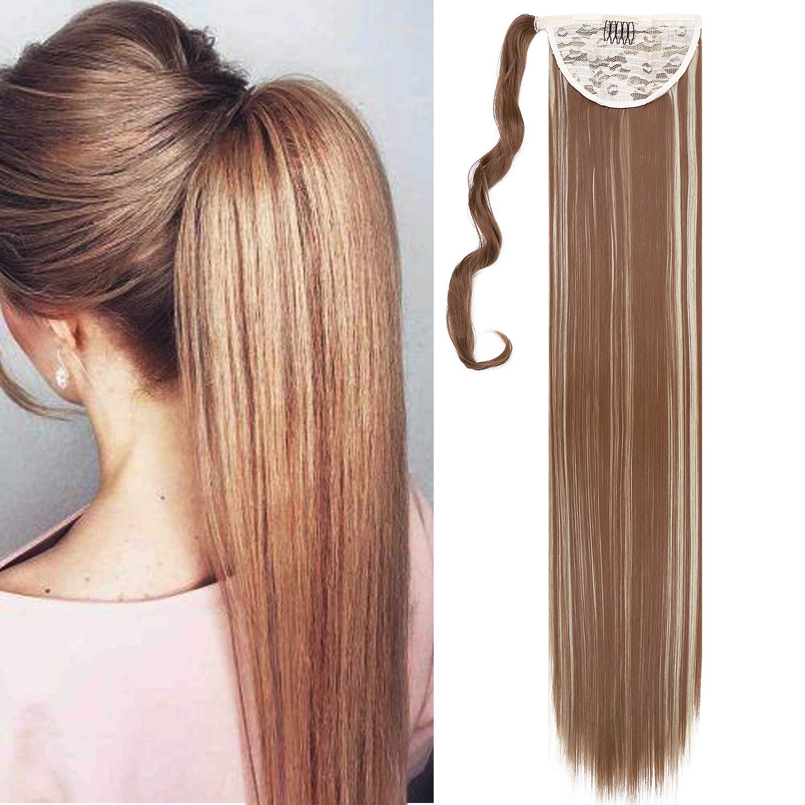 32"(81cm) SEGO Coleta Postiza Larga Pelo Sintético Se Ve Natural [Castaño Oscuro] Extensiones de Cabello Clip Cola Lisa Ponytail Extension (140g) — view 33
