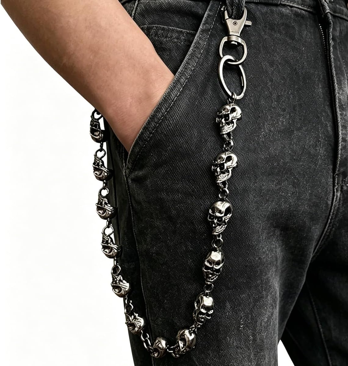 Vintage Bronze Skull Jeans Chain, Gothic Punk Wallet Chain, Heavy Duty Antique Gold Biker Waist Chain, Unisex Edgy Streetwear Pants Chain, Retro Biker Aesthetic for Jeans & Everyday Wear
