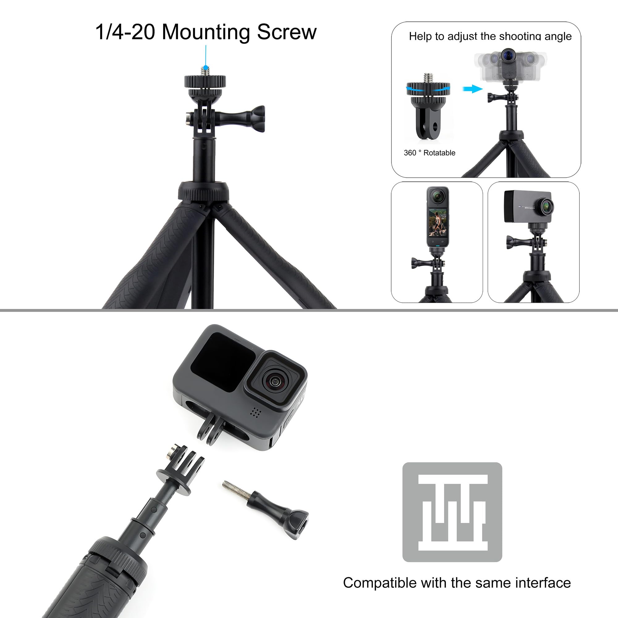 GEPULY Bastone galleggiante per selfie, impugnatura subacquea per GoPro Hero 13 12 11 10 9 8 7 6 5 4 3 Fusion, Max, la maggior parte delle action cam, 4-in-1 impermeabile stick stick pole treppiede