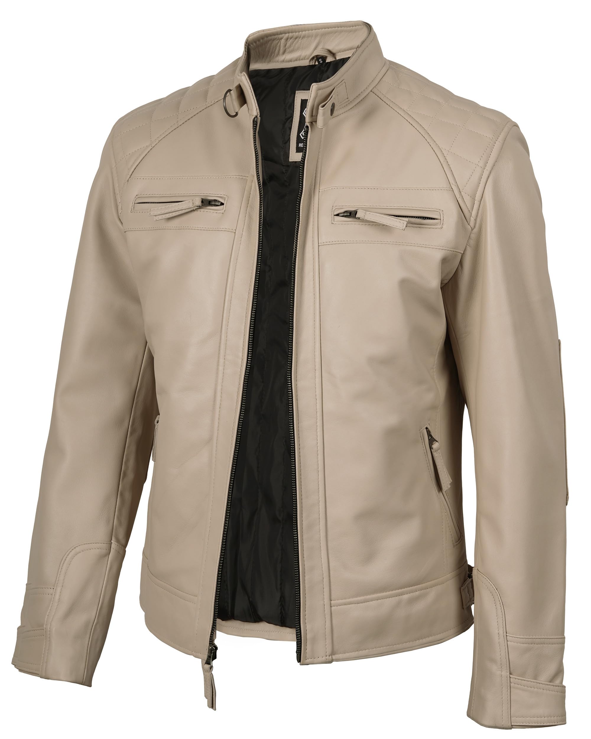 fjackets Mens Leather Jacket Moto Style