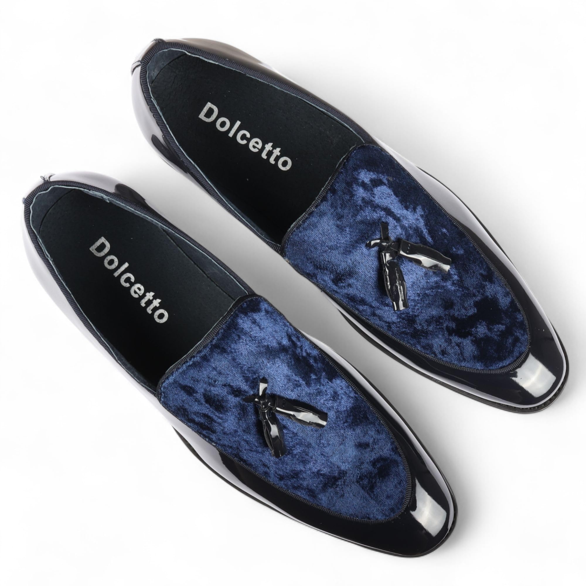 Mocasines Dolcetto para Hombre con Borlas de Terciopelo y Charol, Zapatos de Vestir Formales.